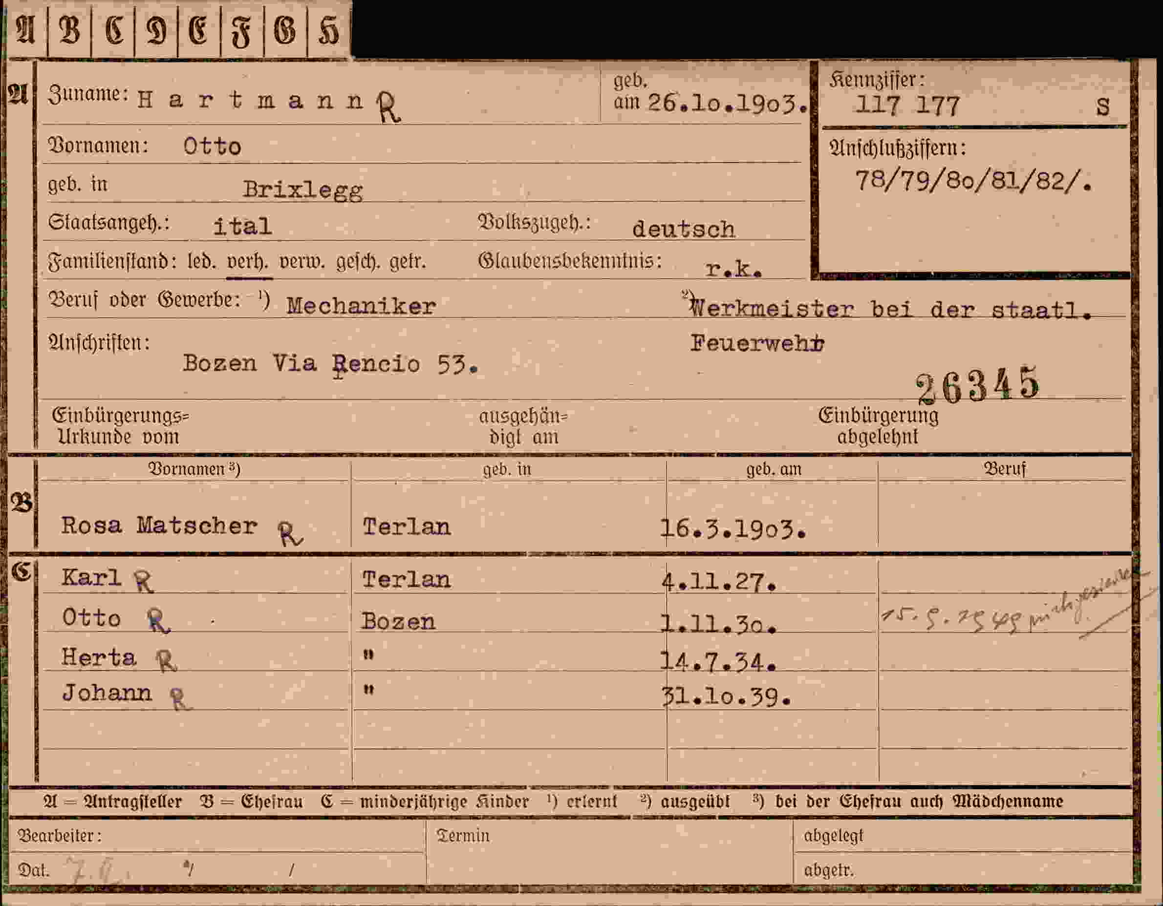 Dokument für Otto Hartmann