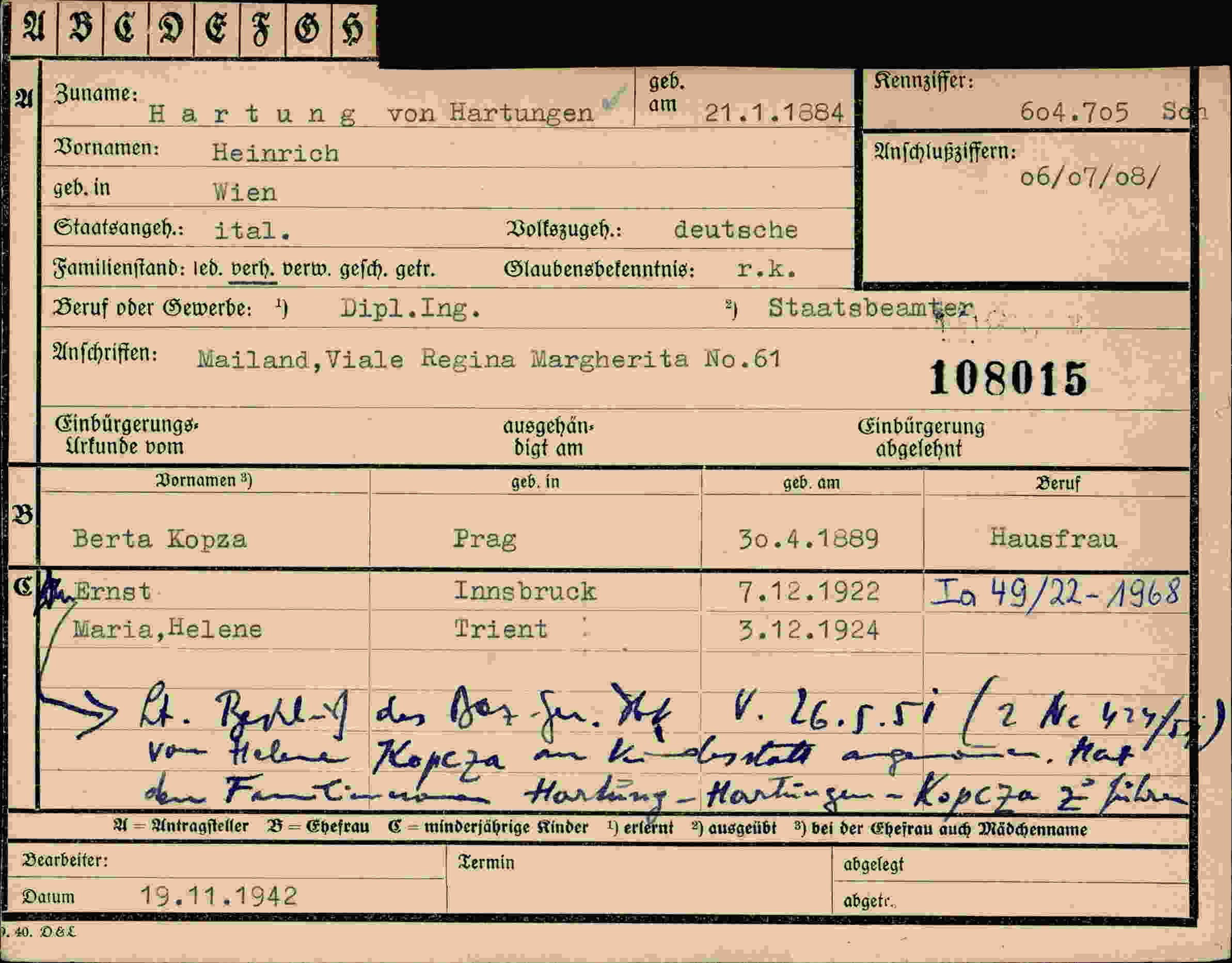 Dokument für Heinrich Hartung von Hartungen