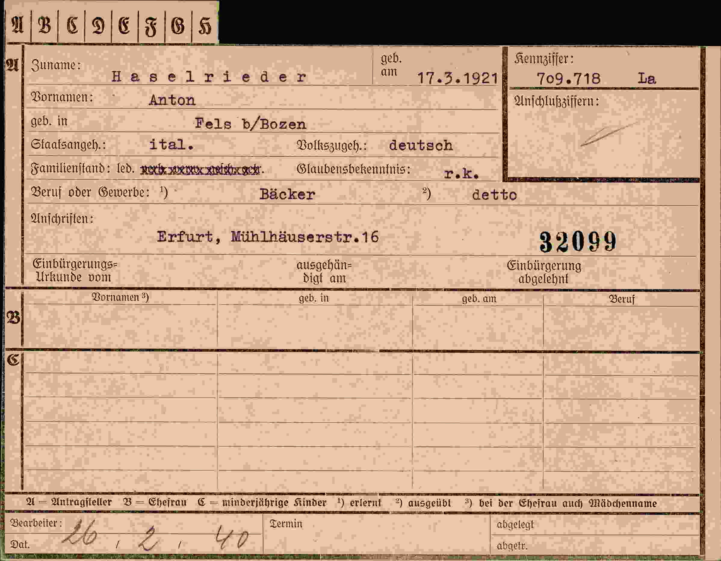 Dokument für Anton Haselrieder