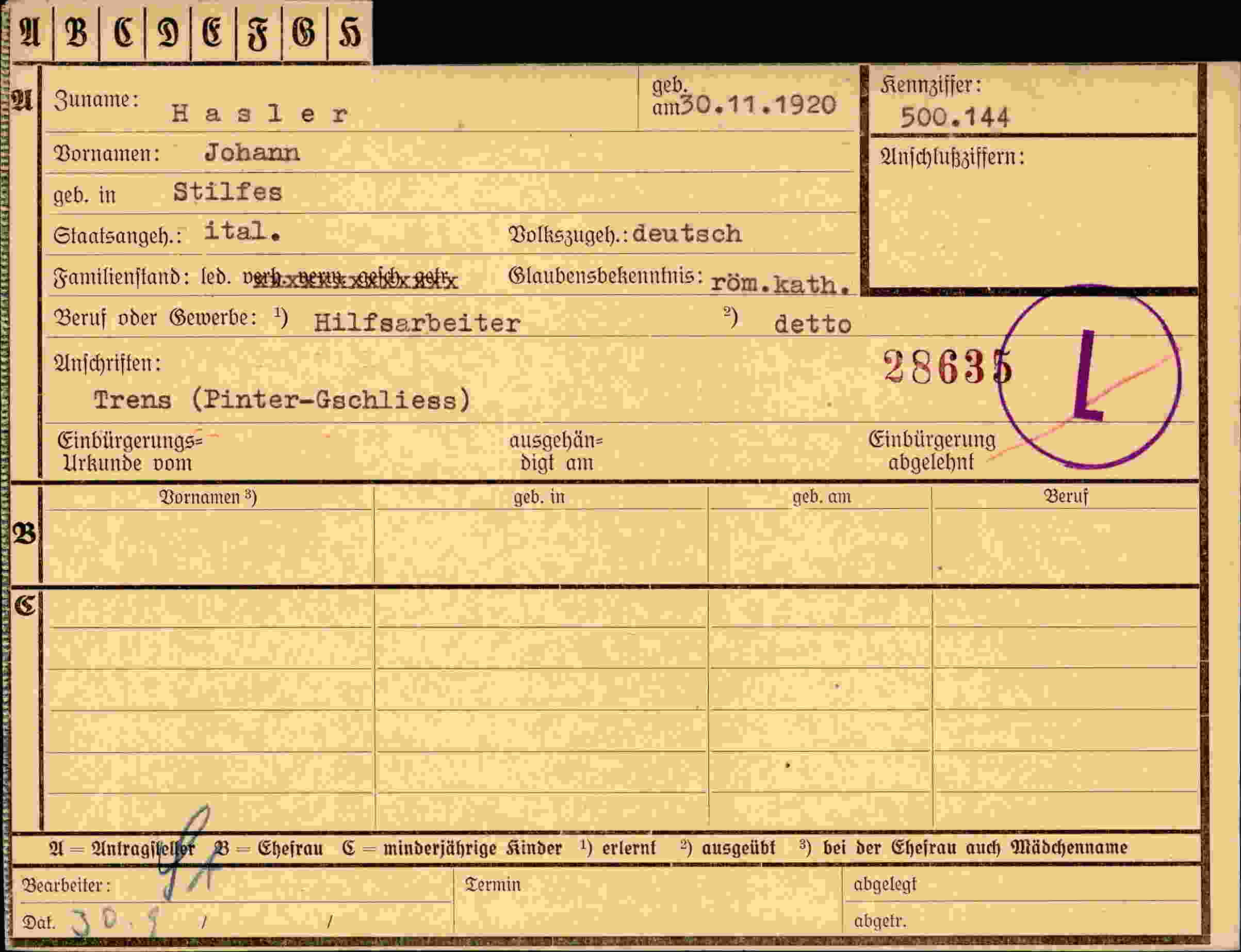 Vorderseite des Dokuments