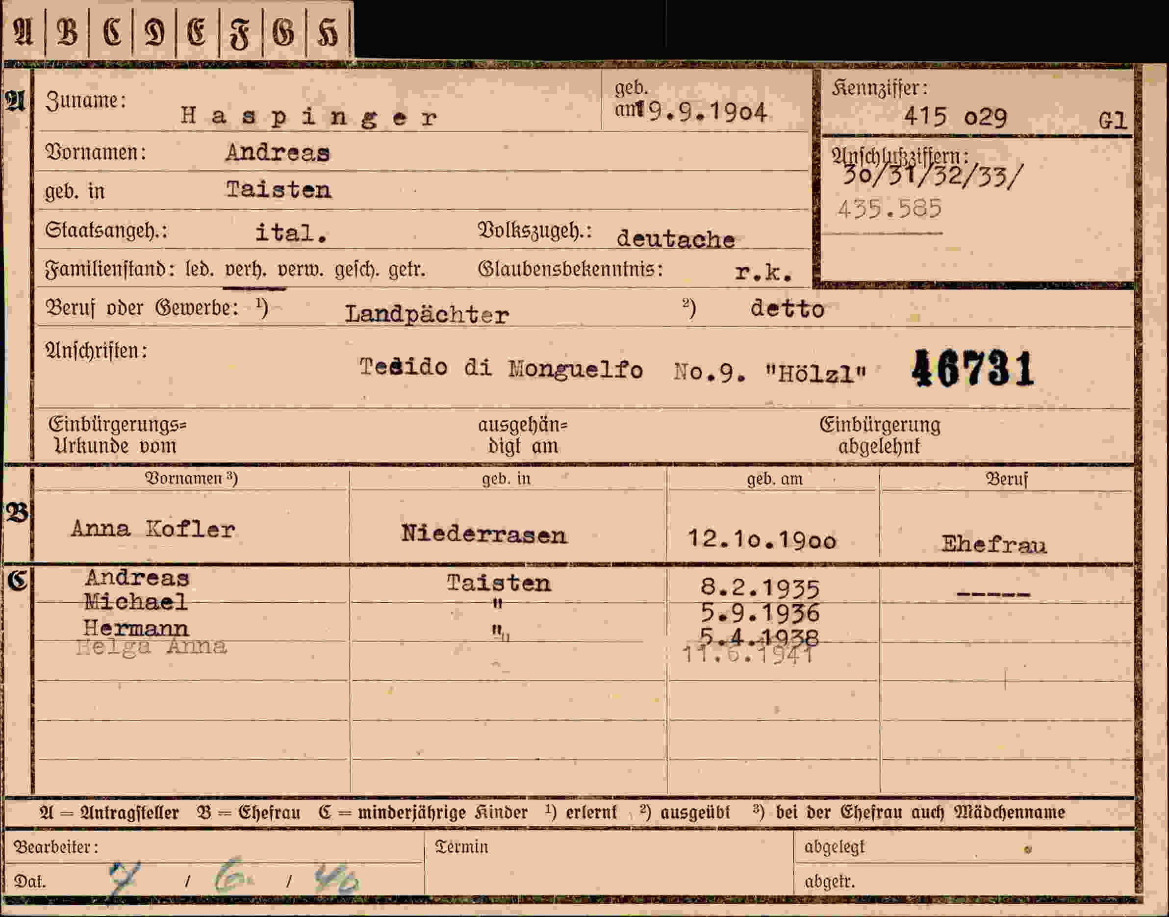 Dokument für Andreas Haspinger