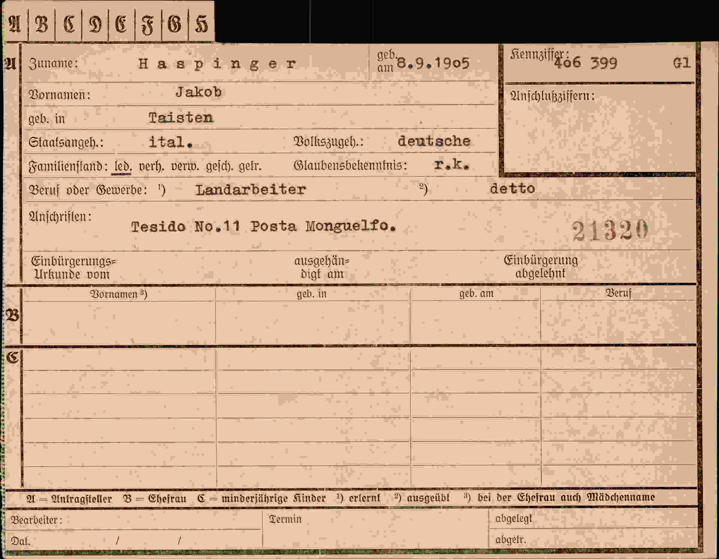 Dokument für Jakob Haspinger
