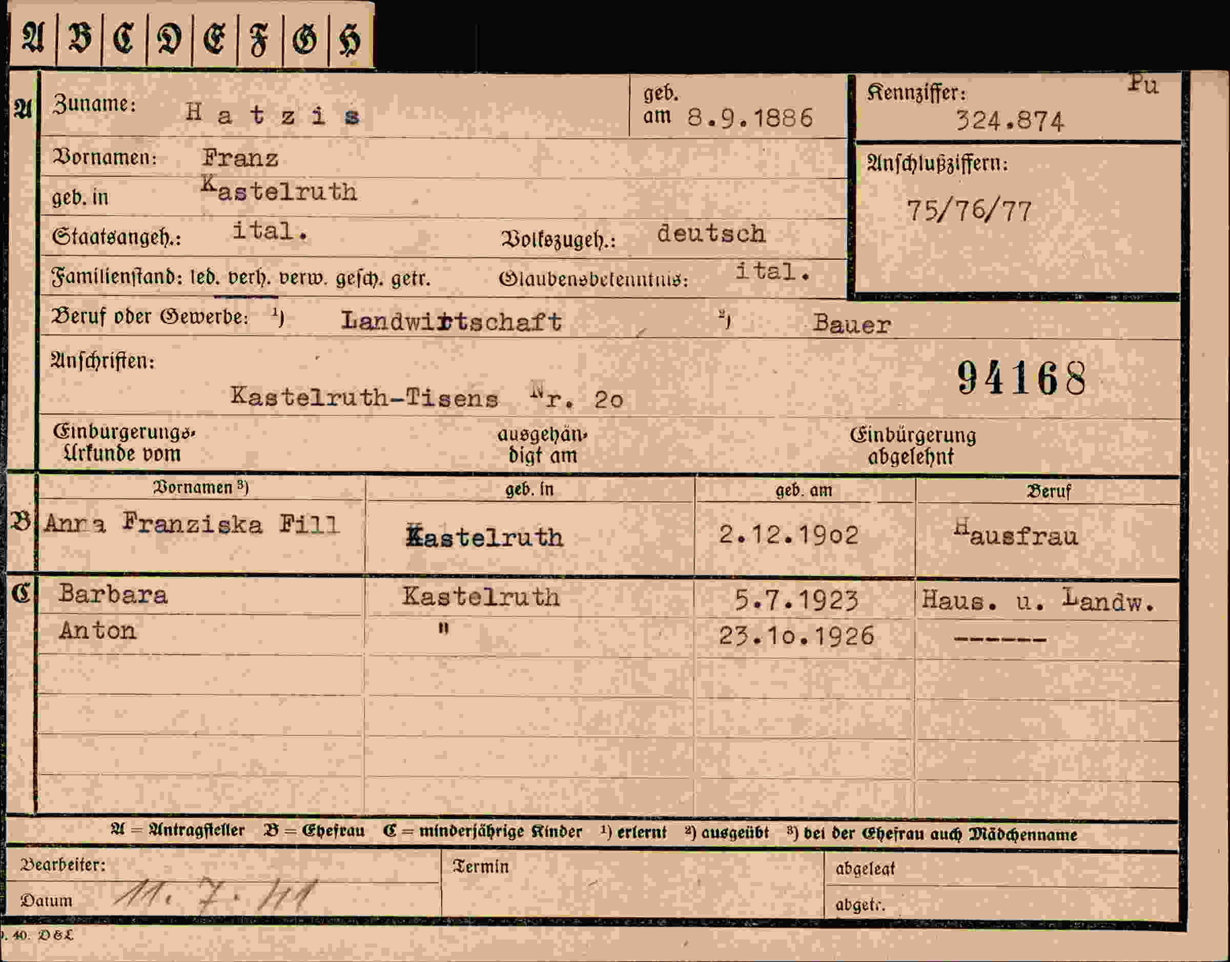 Dokument für Franz Hatzis