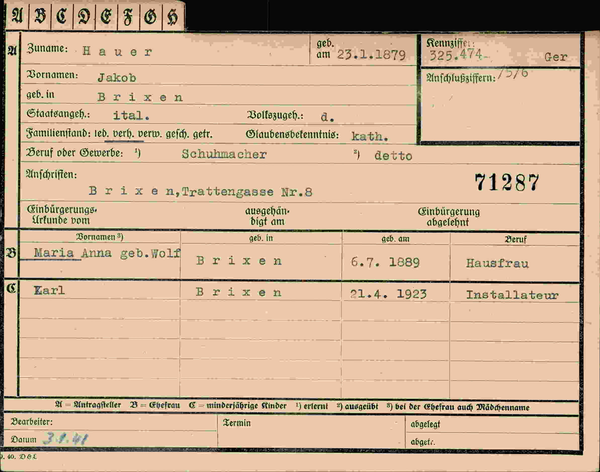 Dokument für Jakob Hauer
