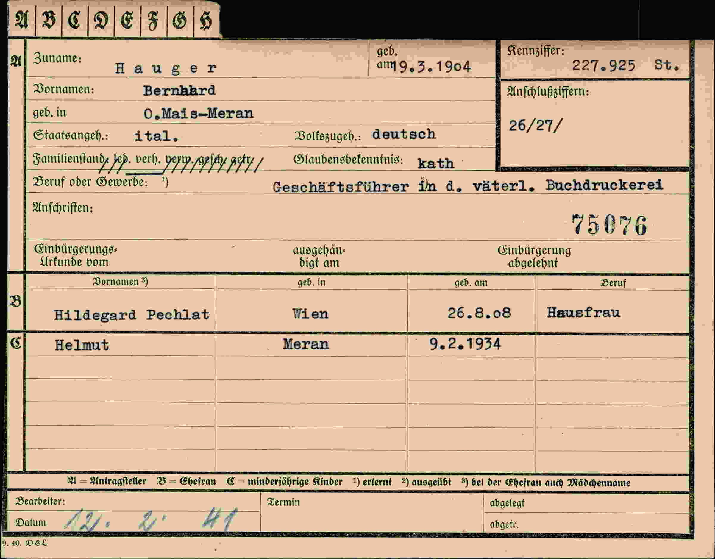 Dokument für Bernhard Hauger