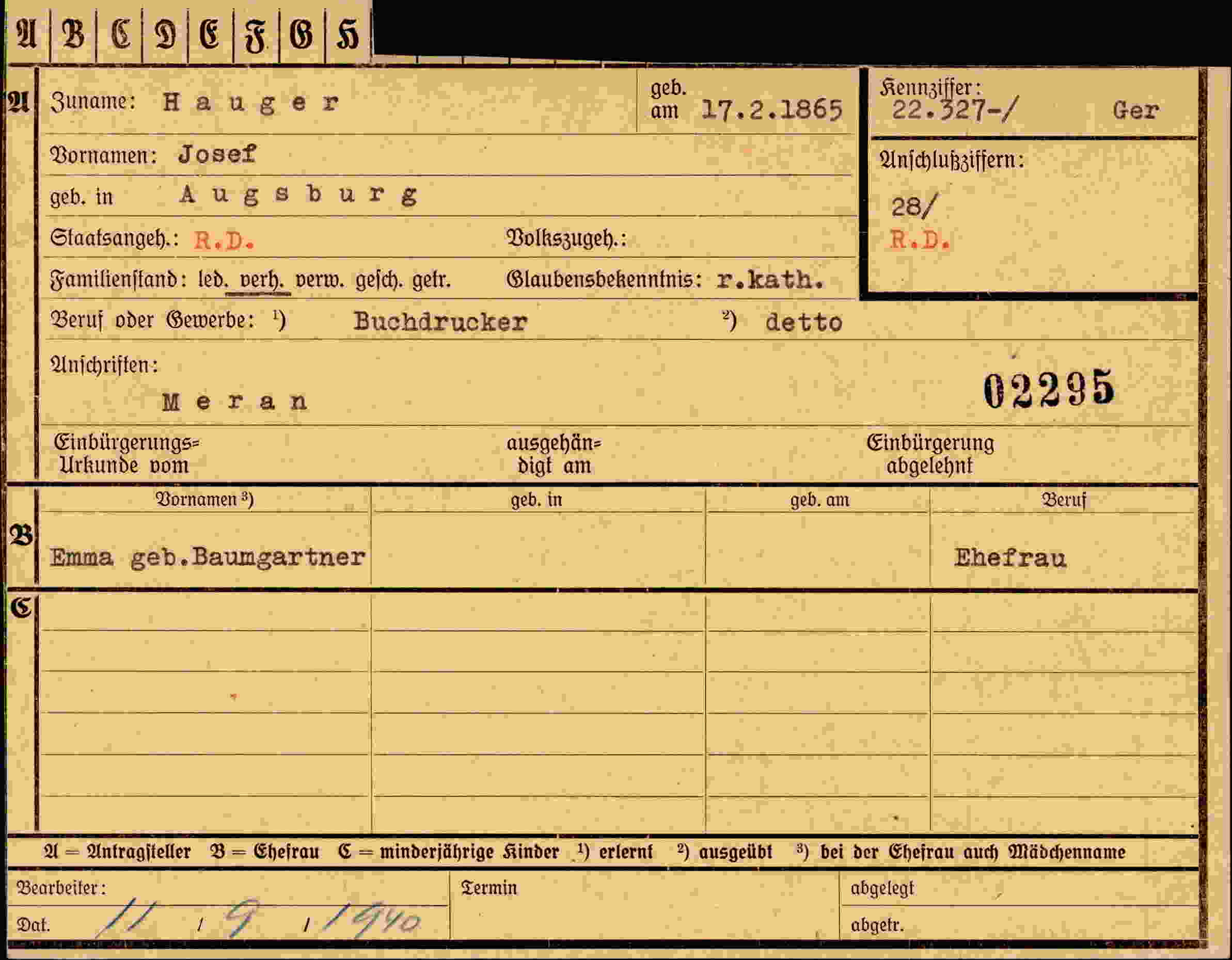 Dokument für Josef Hauger