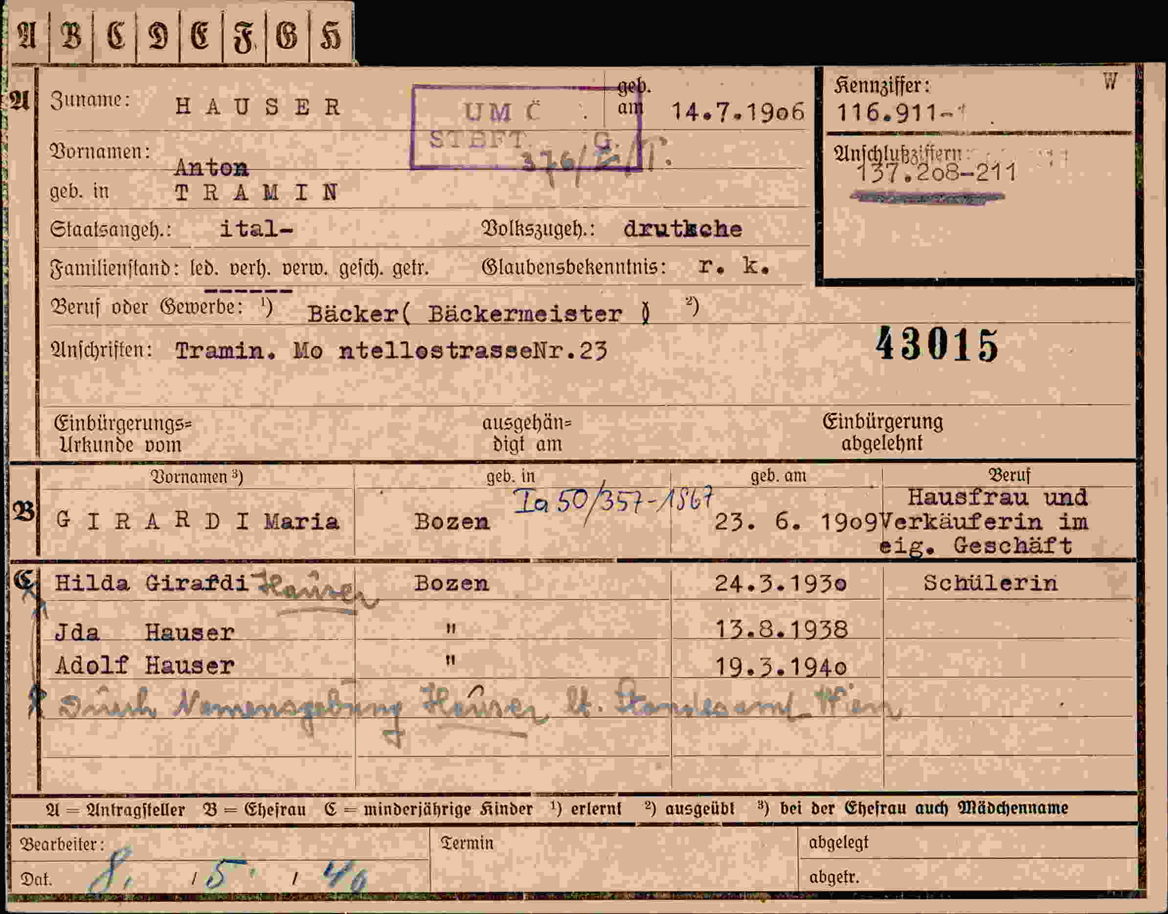 Dokument für Anton Hauser