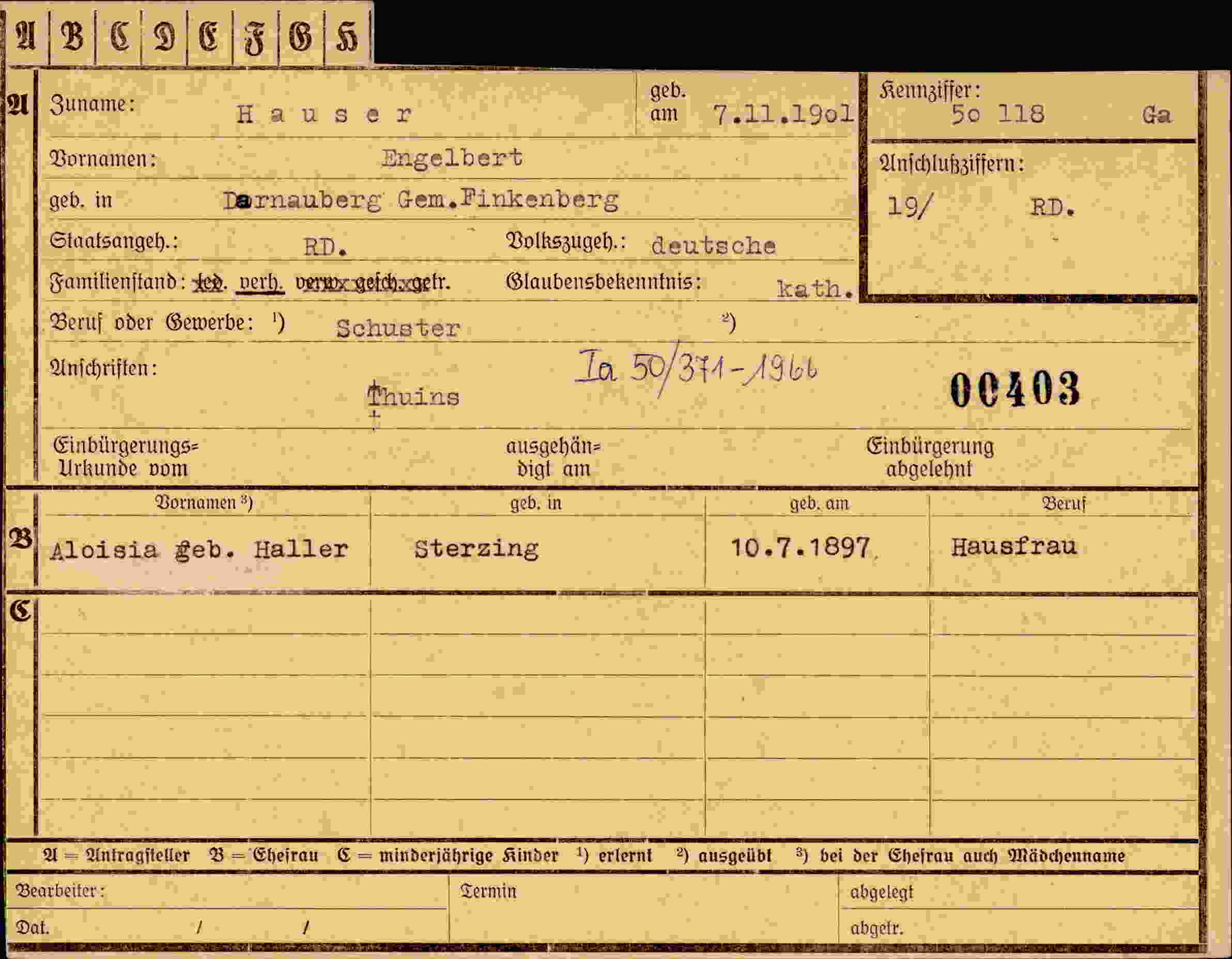 Dokument für Engelbert Hauser