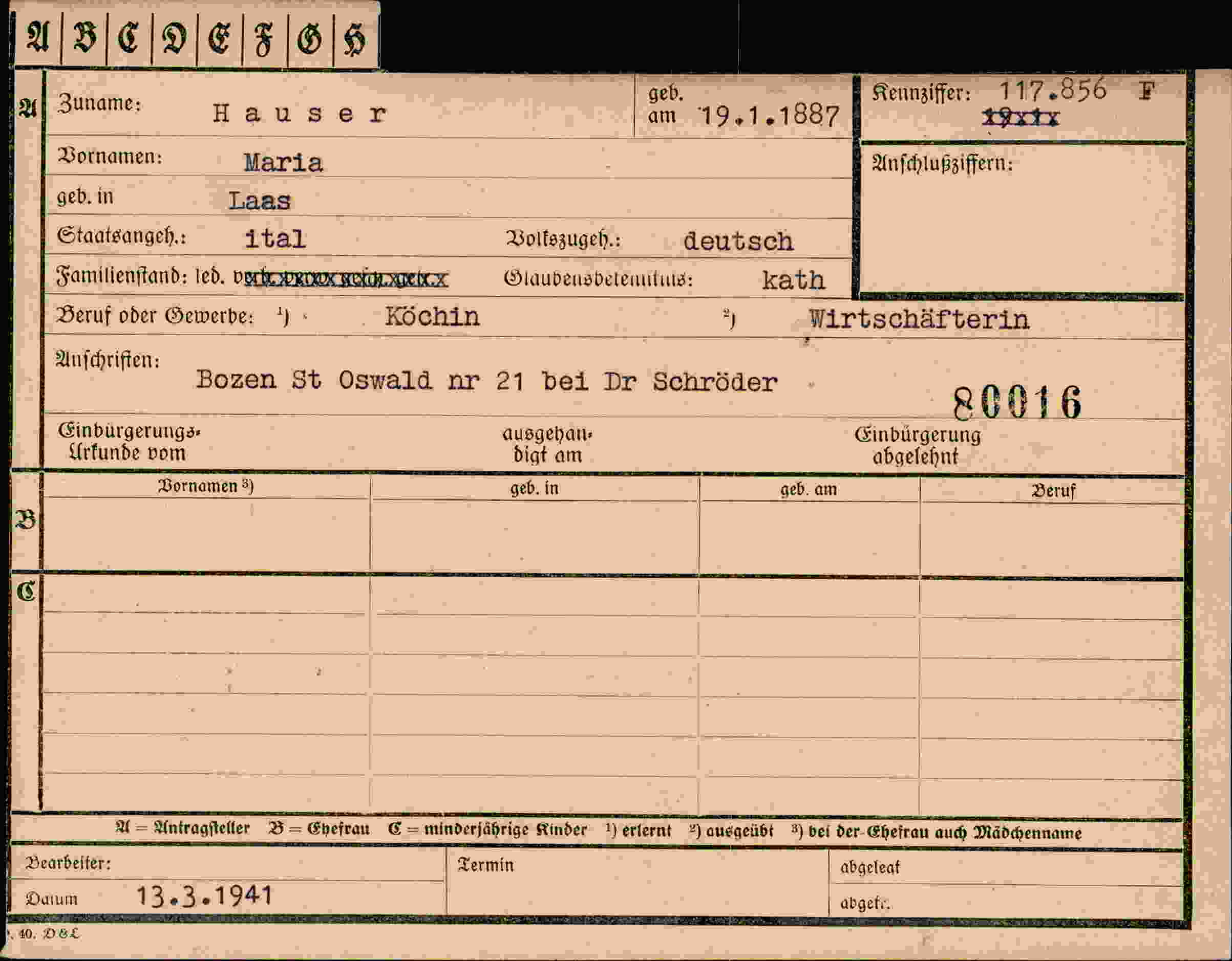 Vorderseite des Dokuments