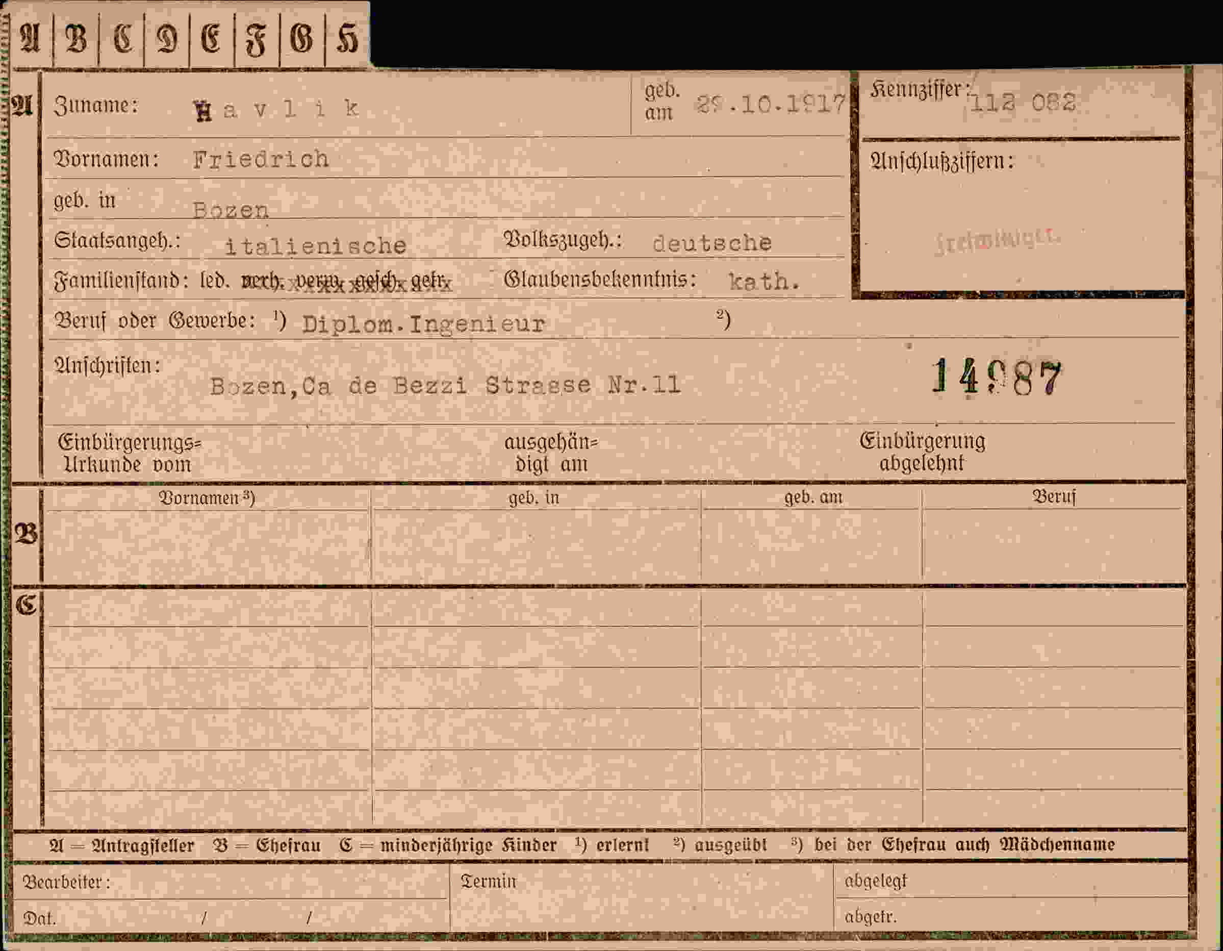 Dokument für Friedrich Havlik