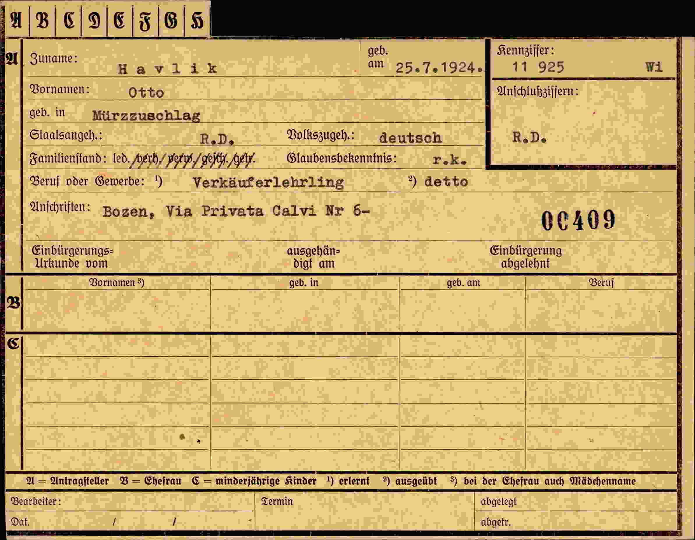 Dokument für Otto Havlik