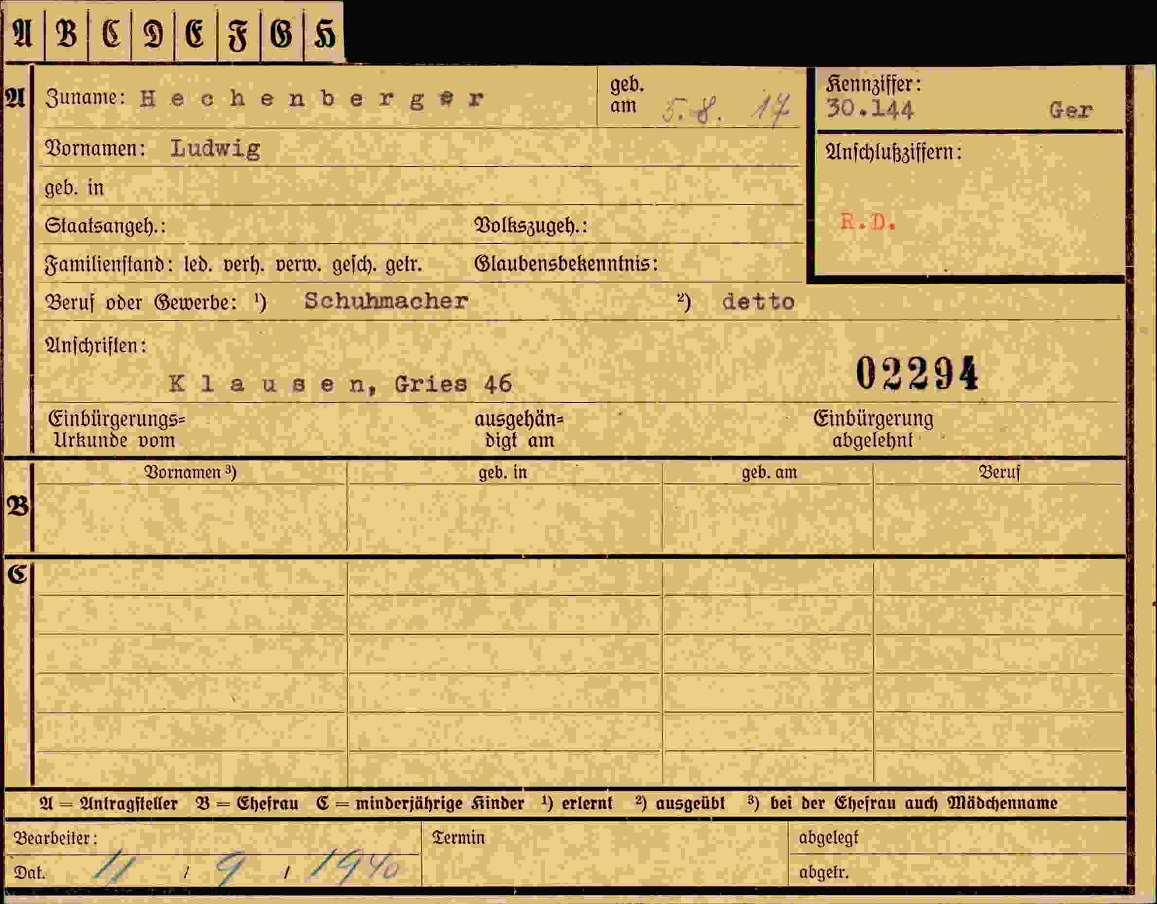 Dokument für Ludwig Hechenberger