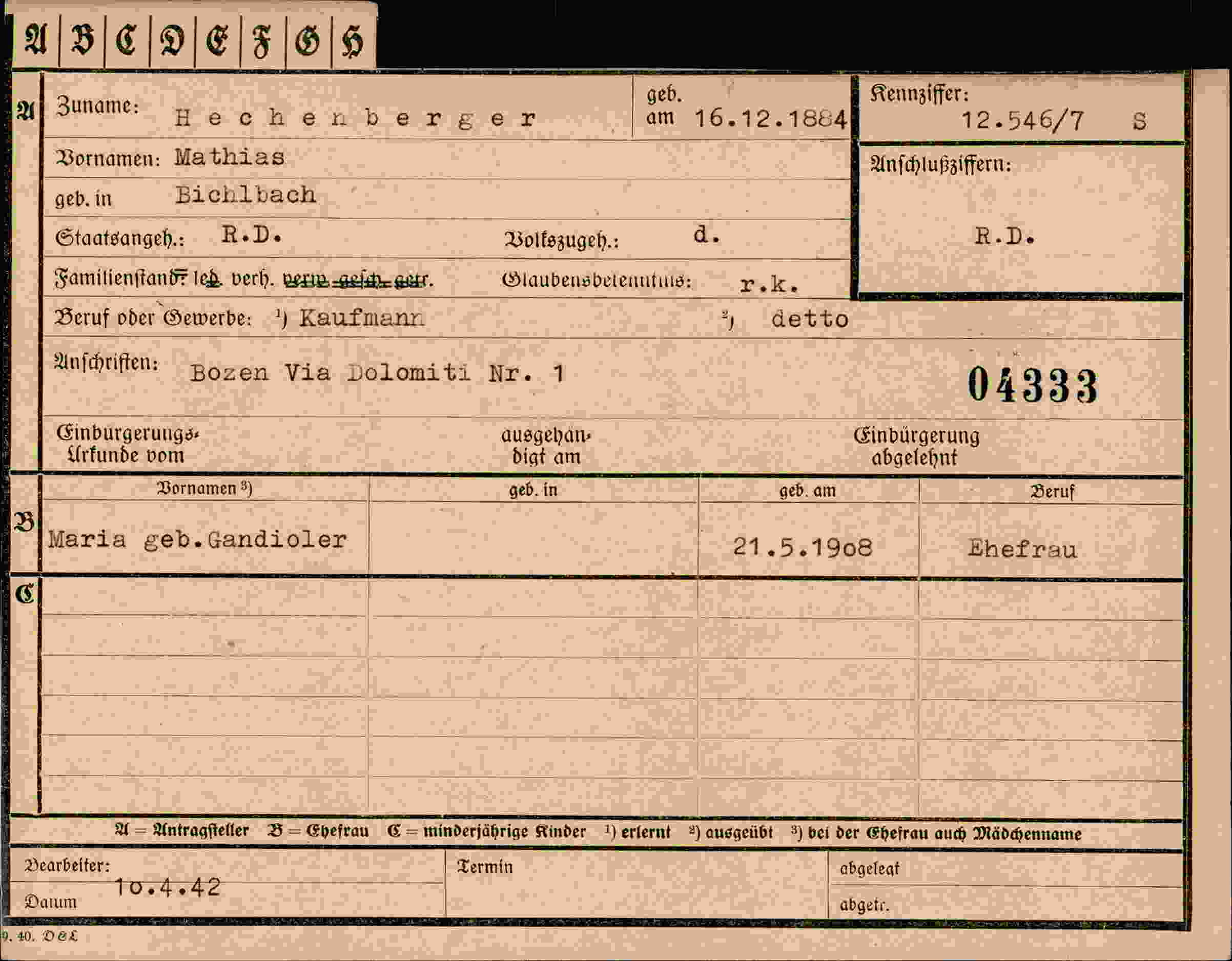 Dokument für Mathias Hechenberger