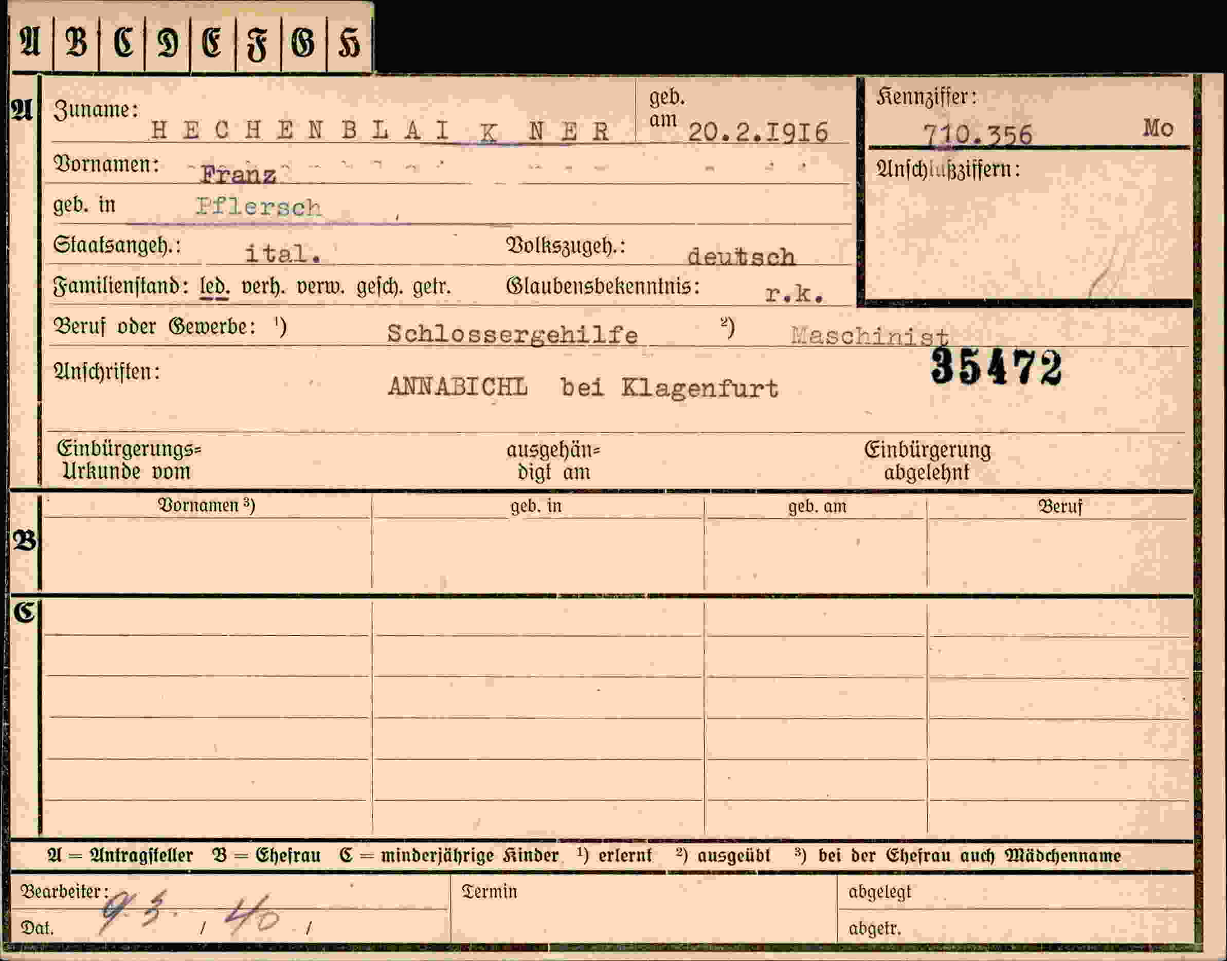 Dokument für Franz Hechenblai K Ner