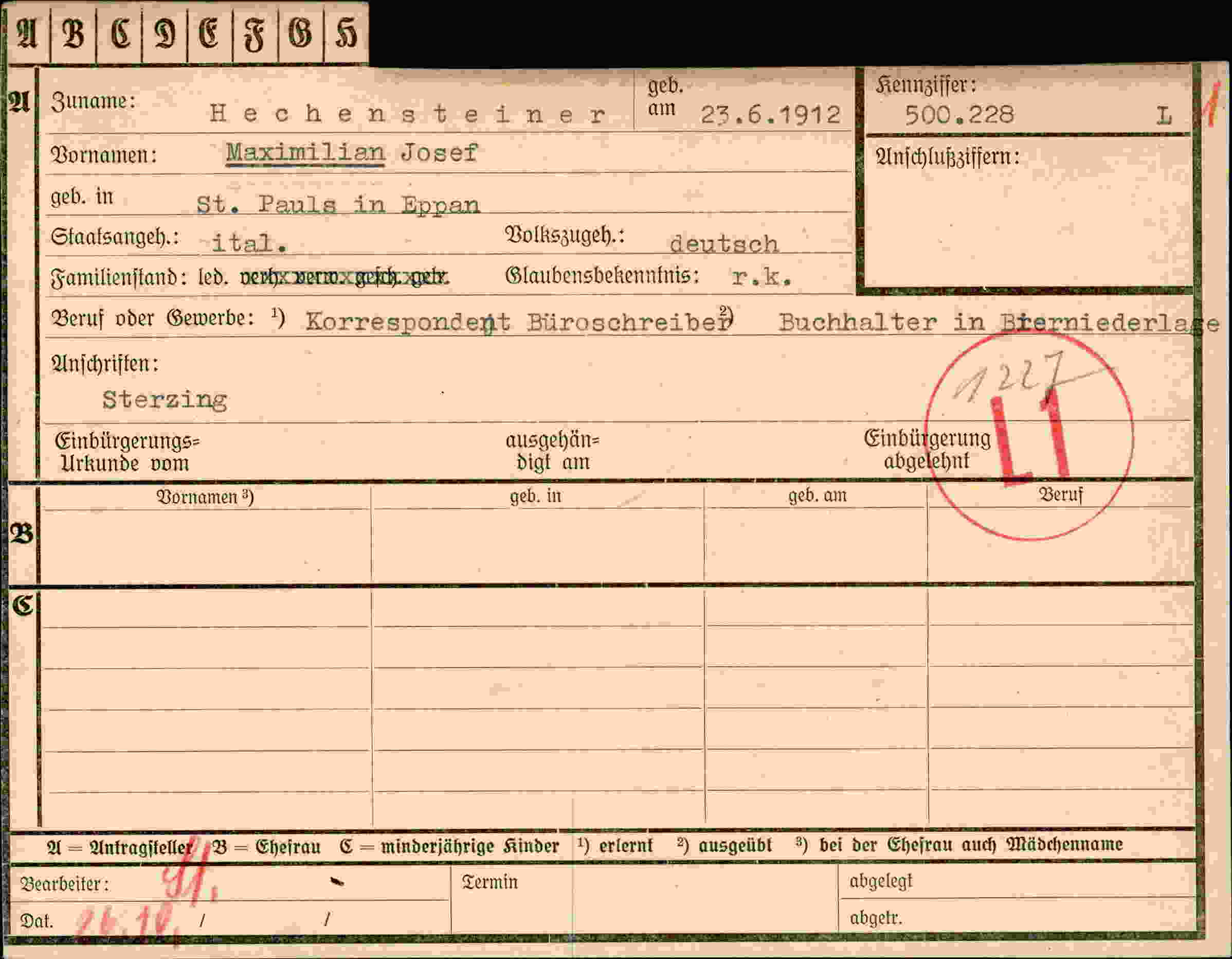 Dokument für Maximilian Josef Hechensteiner