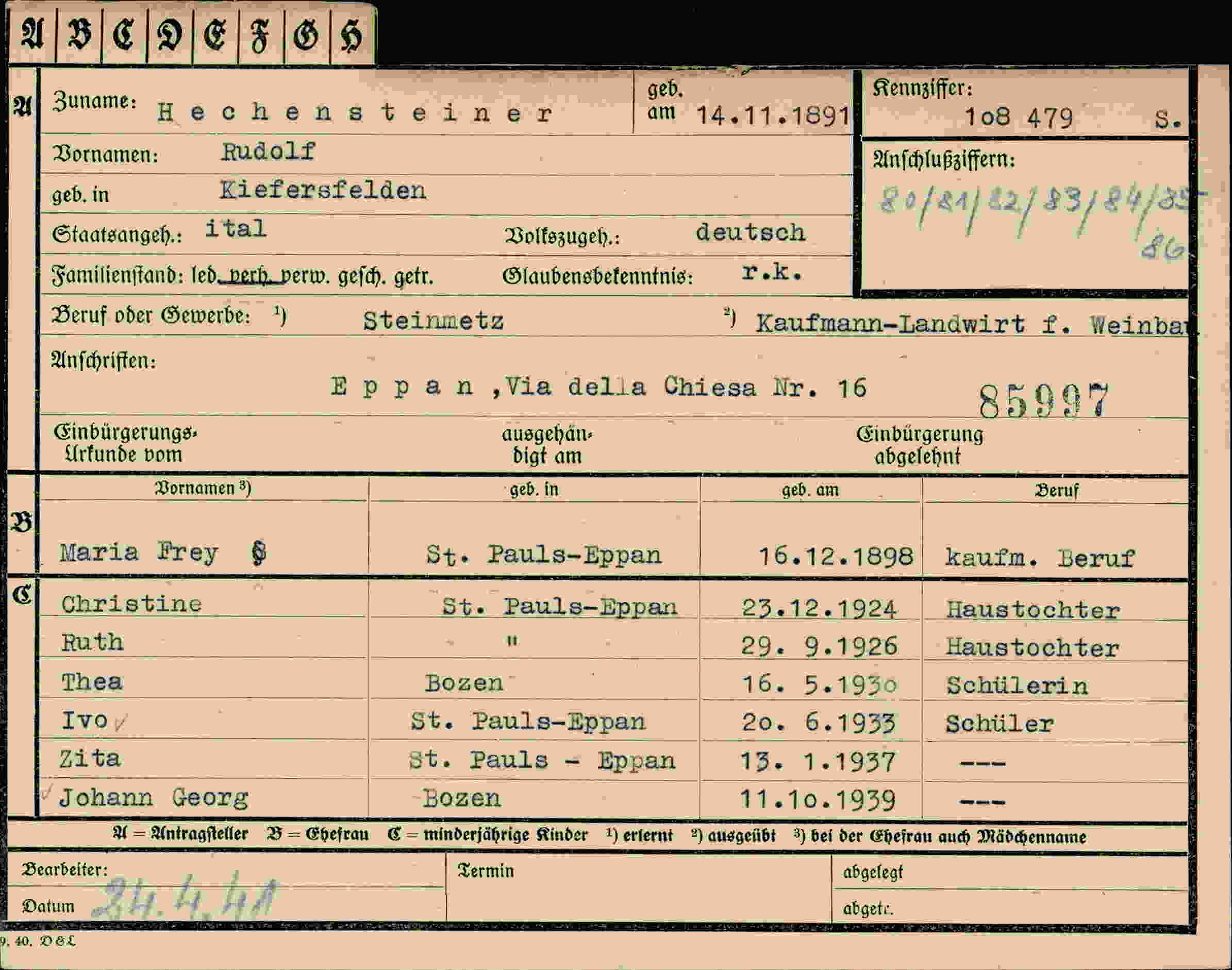 Dokument für Rudolf Hechensteiner