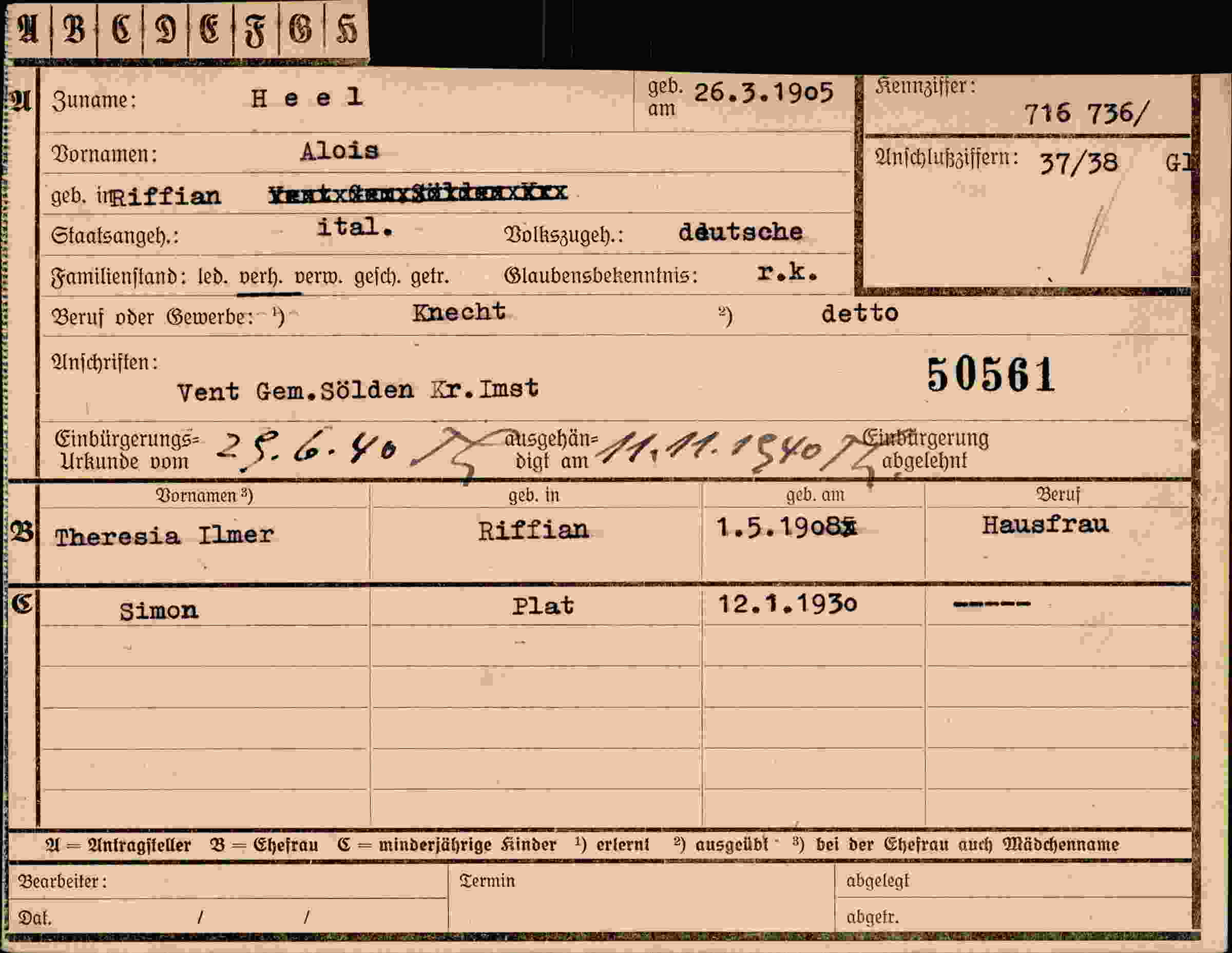 Dokument für Alois Heel