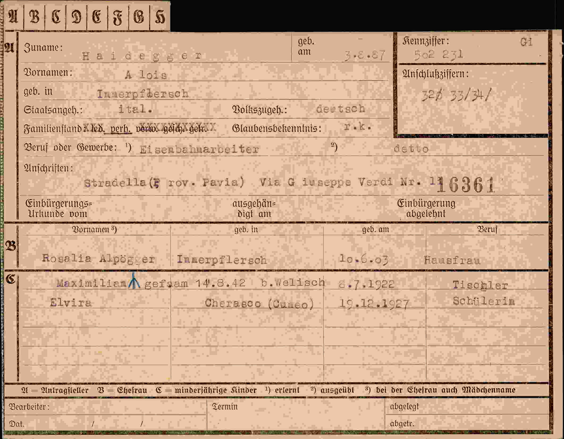 Dokument für Alois Haidegger