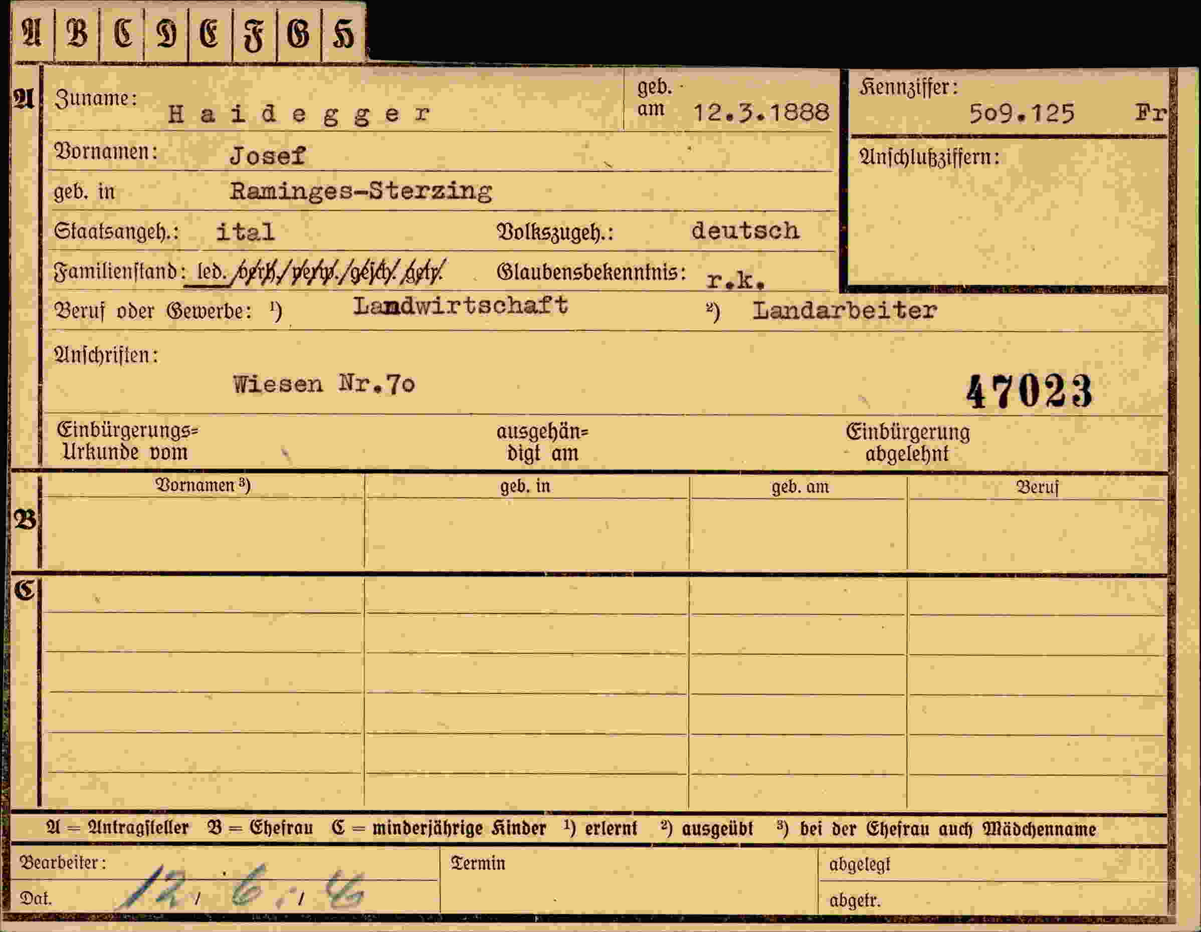 Dokument für Josef Haidegger