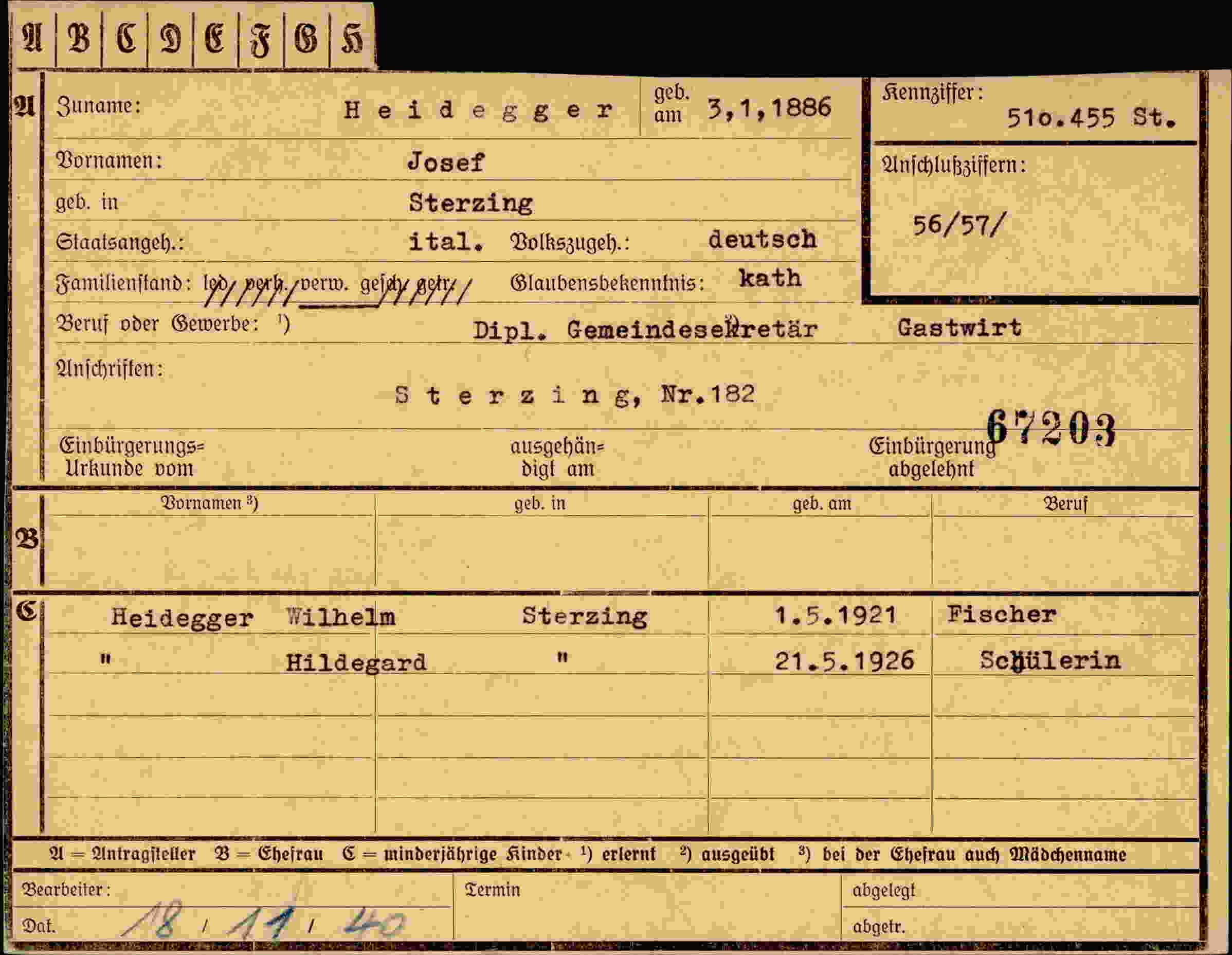 Dokument für Josef Heidegger