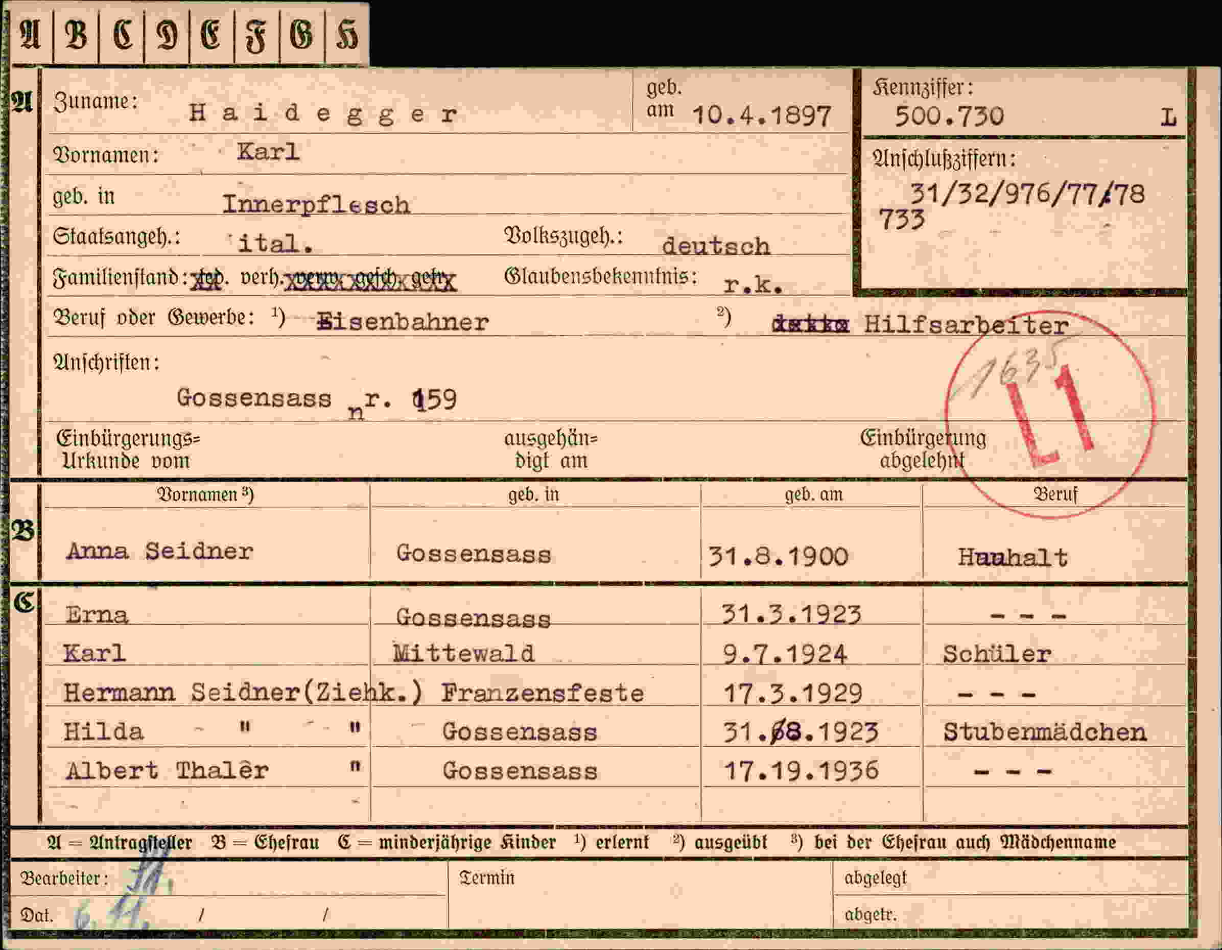 Dokument für Karl Haidegger