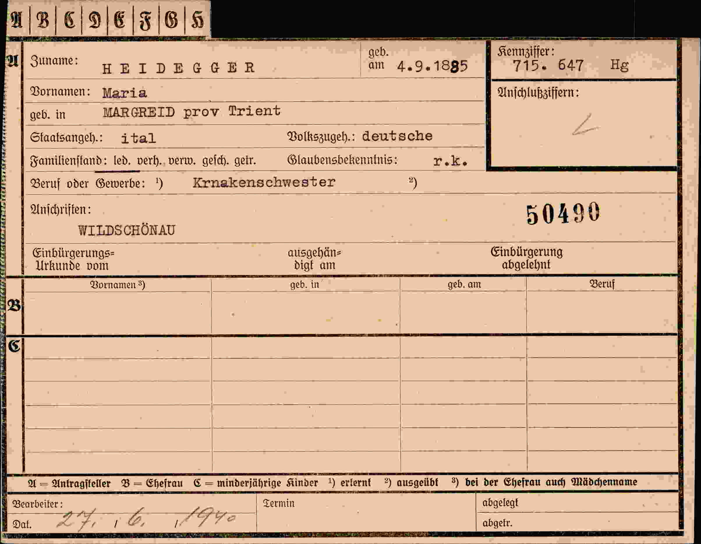 Dokument für Maria Eger