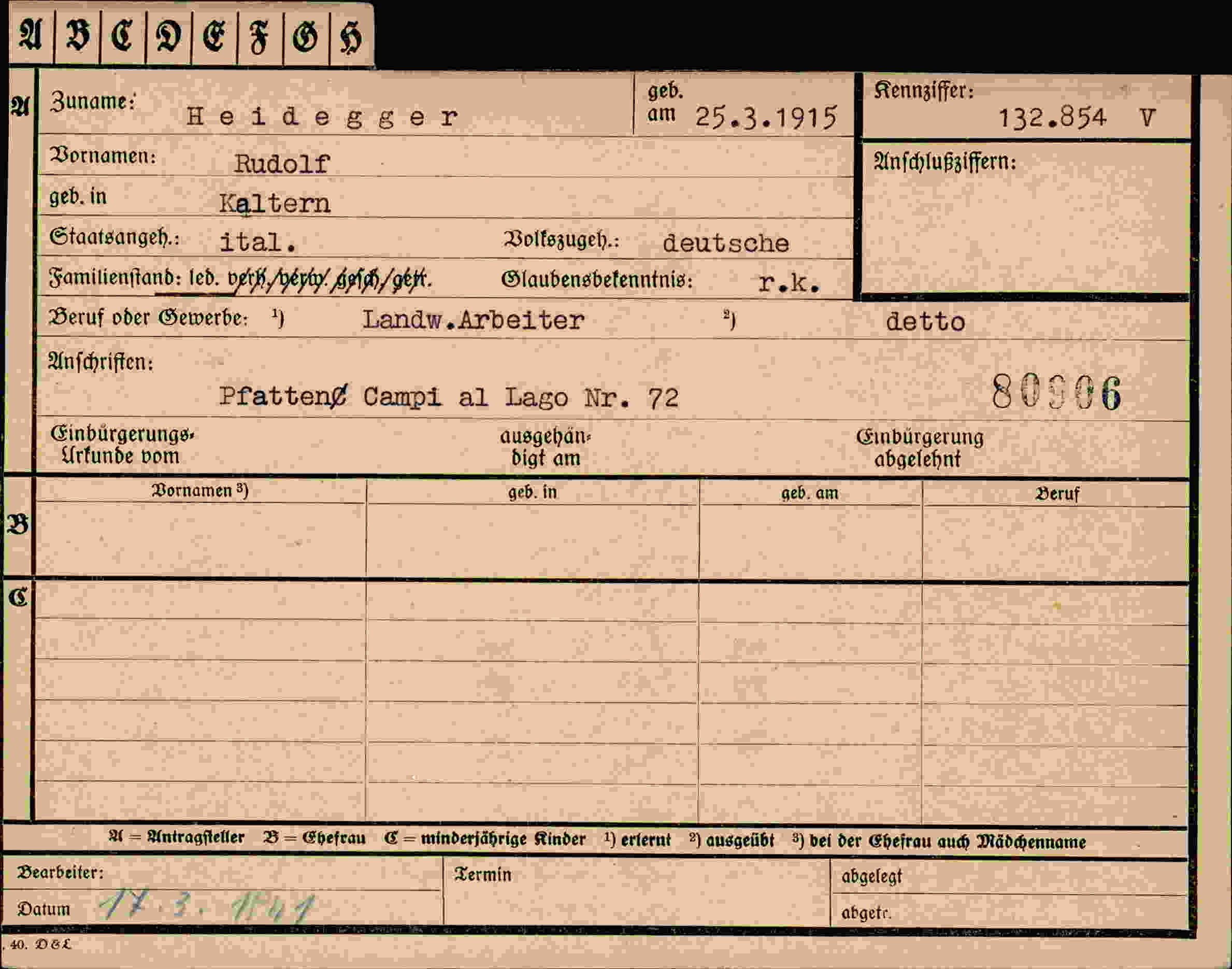 Dokument für Rudolf Heidegger