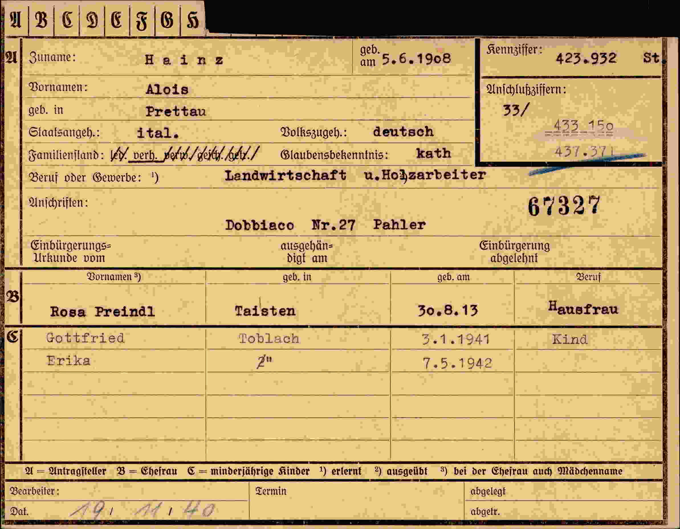 Vorderseite des Dokuments