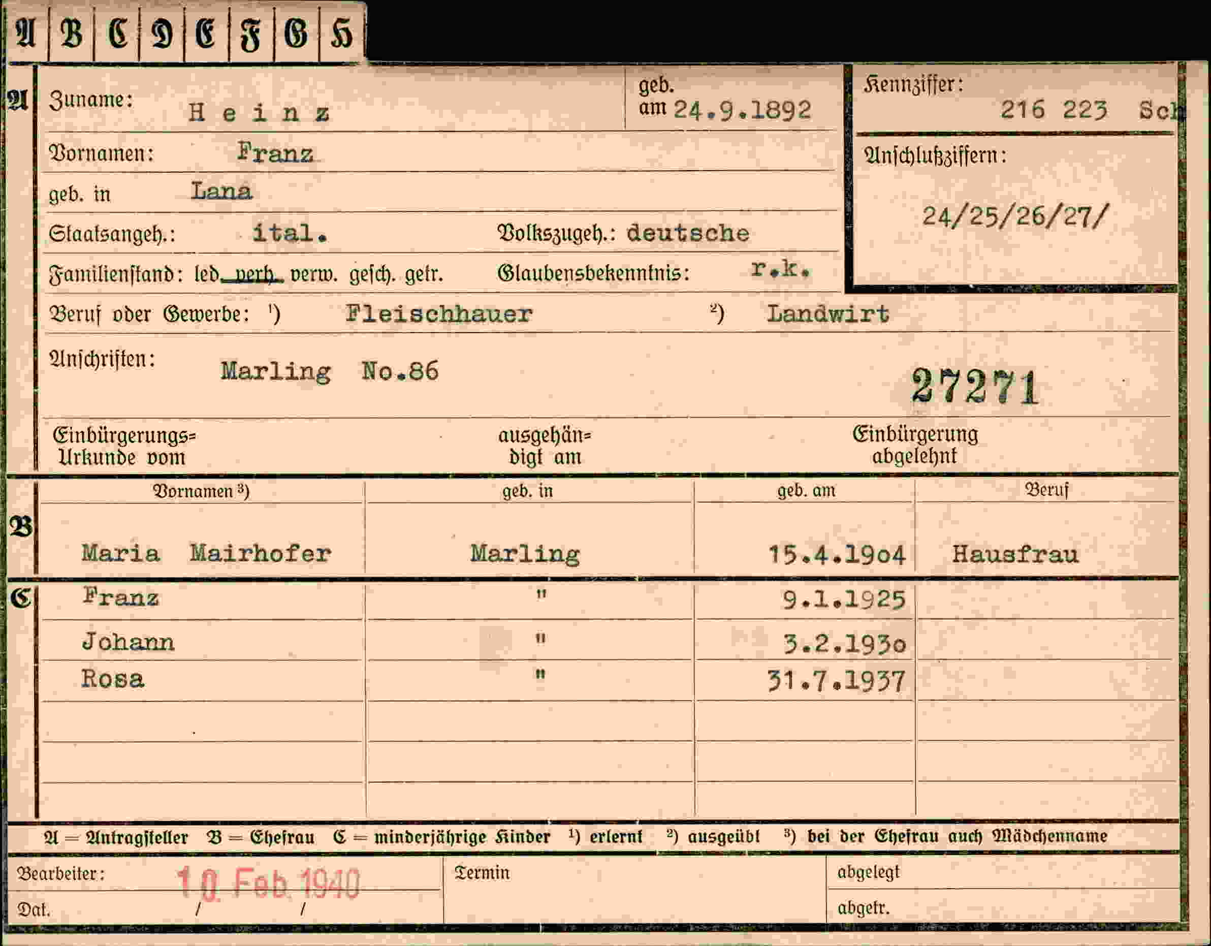 Dokument für Franz Heinz