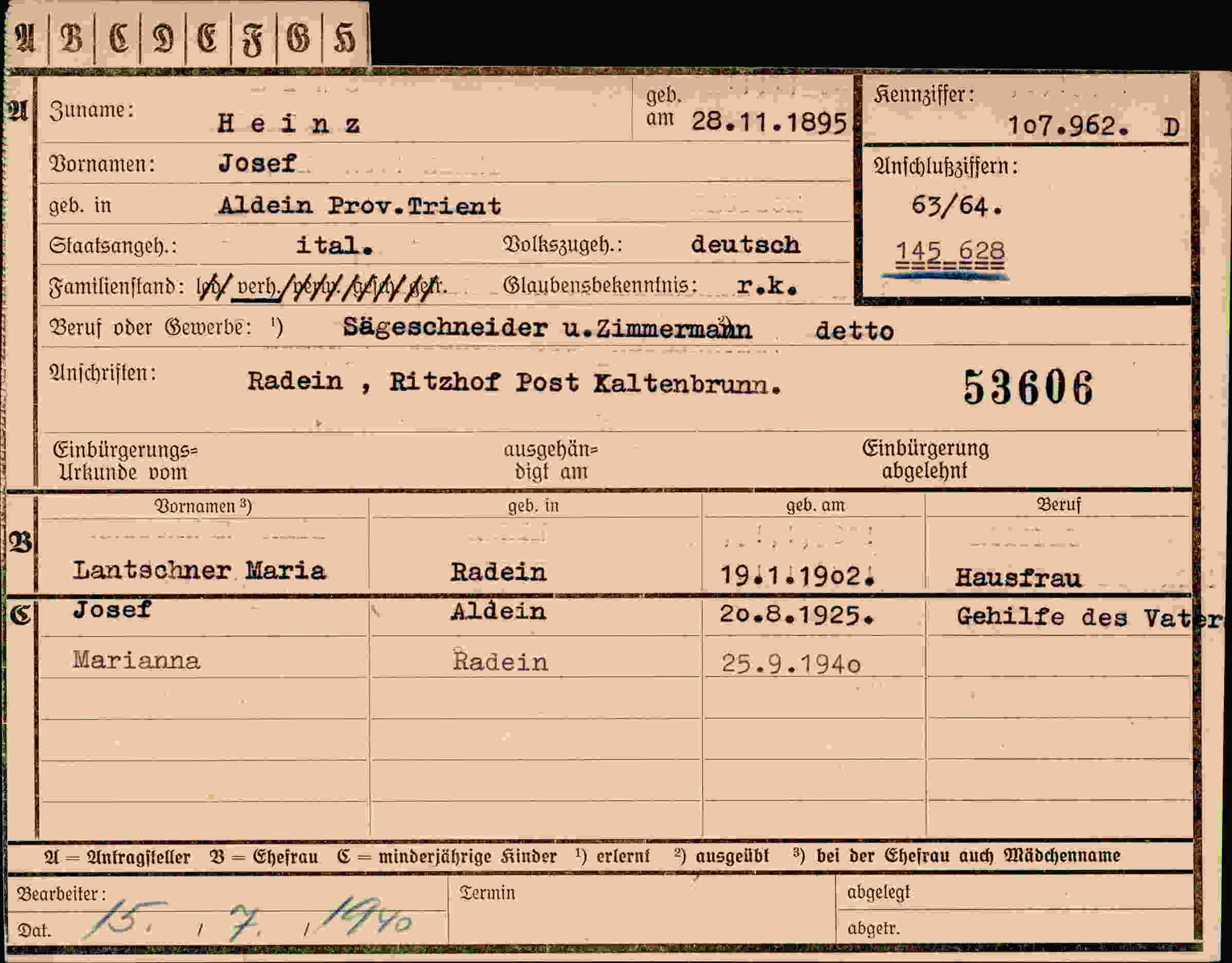 Dokument für Josef Heinz