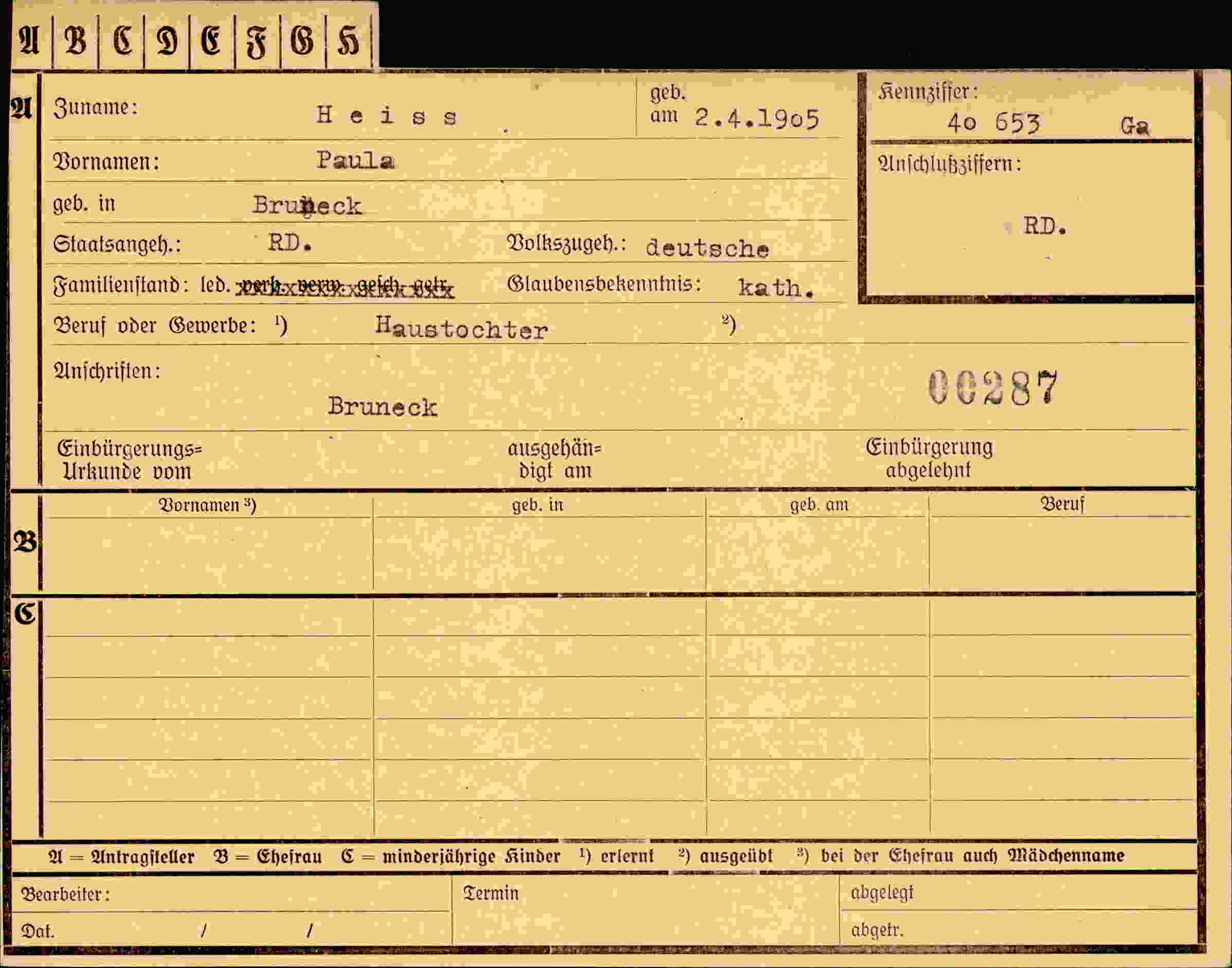 Vorderseite des Dokuments