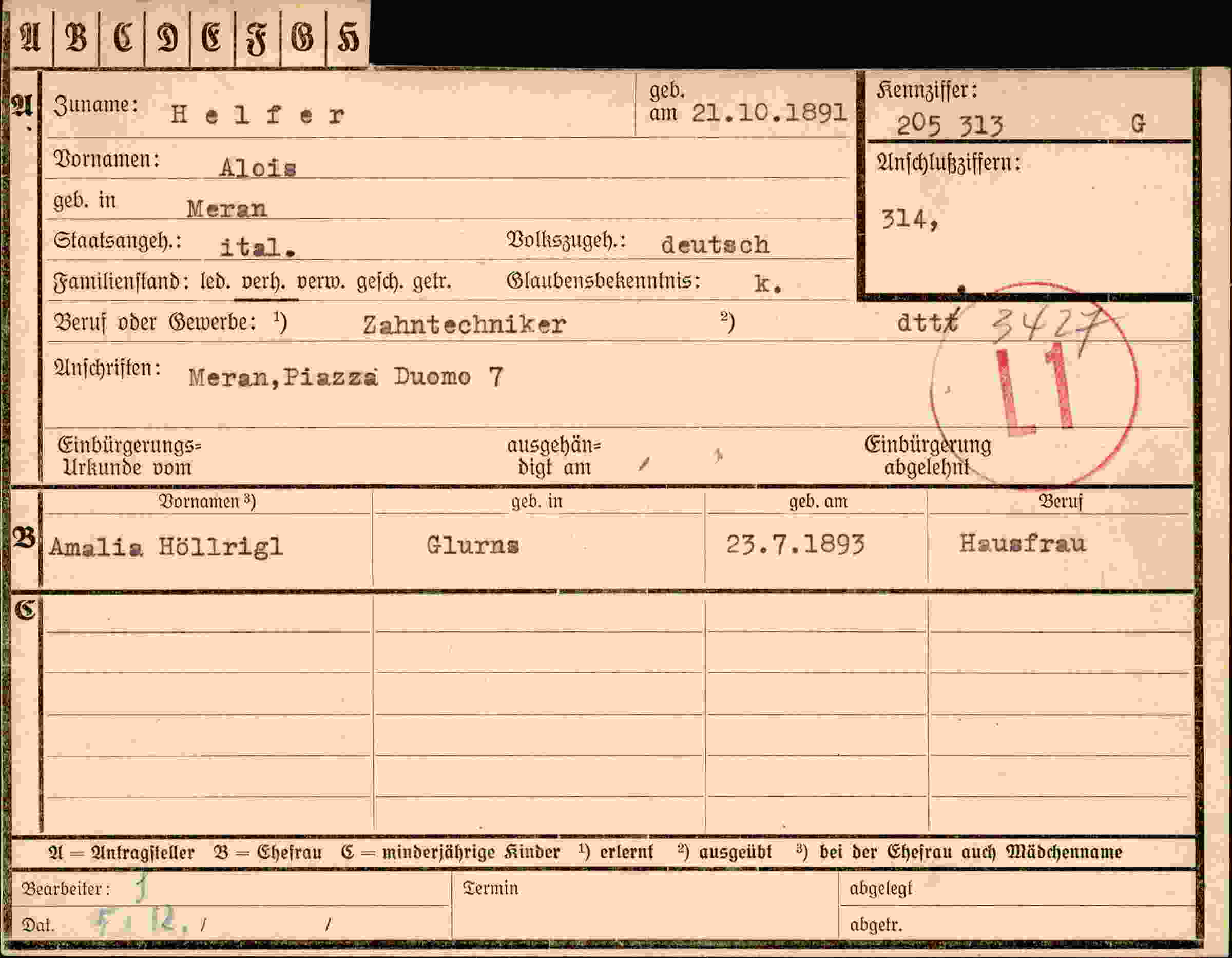 Dokument für Alois Helfer