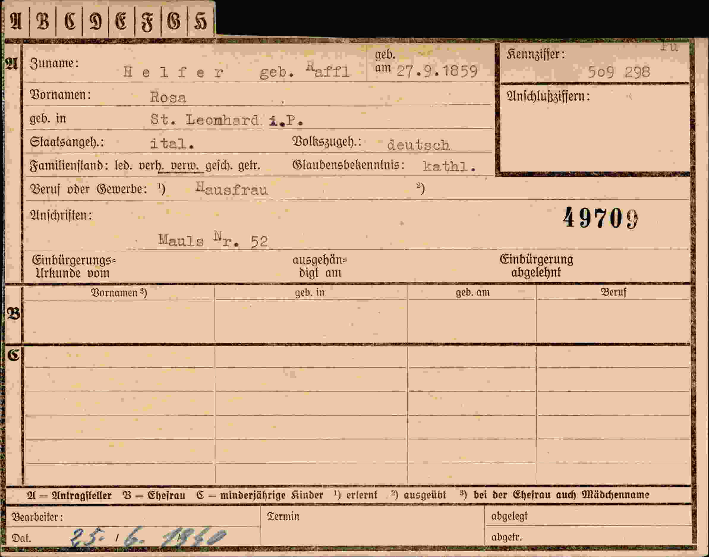 Vorderseite des Dokuments