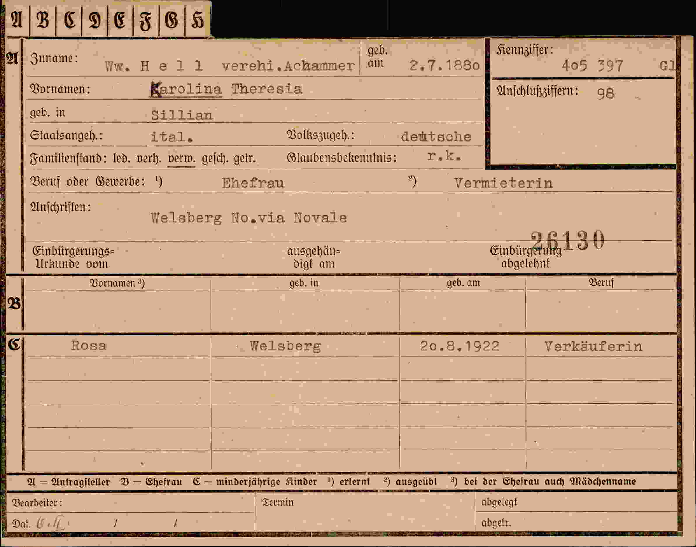 Dokument für Karolina Theresia Hell