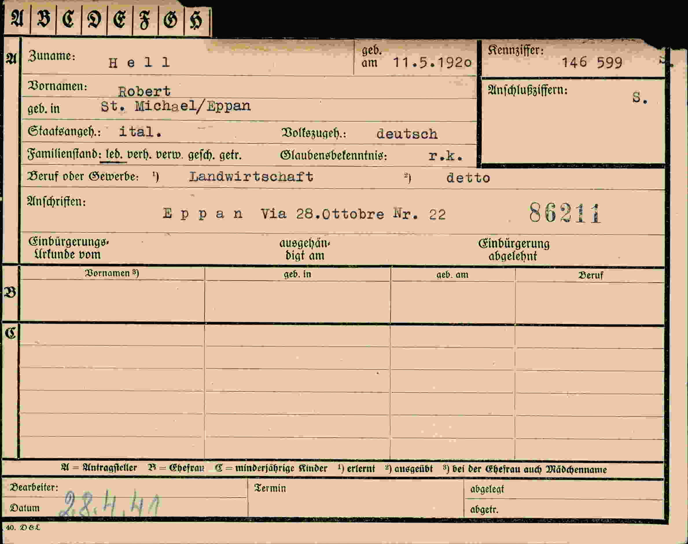 Vorderseite des Dokuments