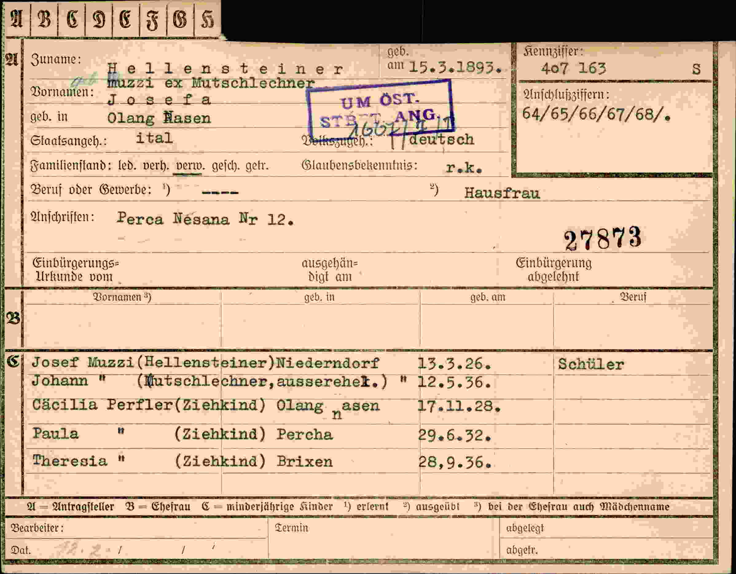 Dokument für Josefa Hellensteiner