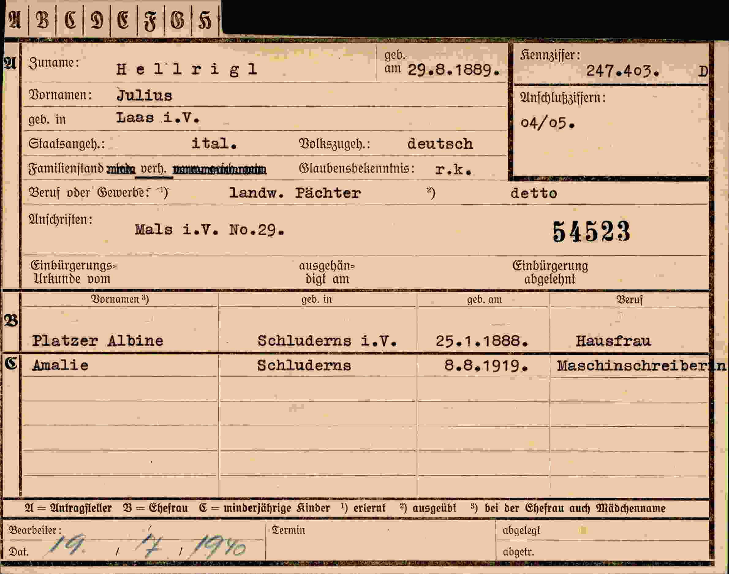 Dokument für Julius Hellrigl