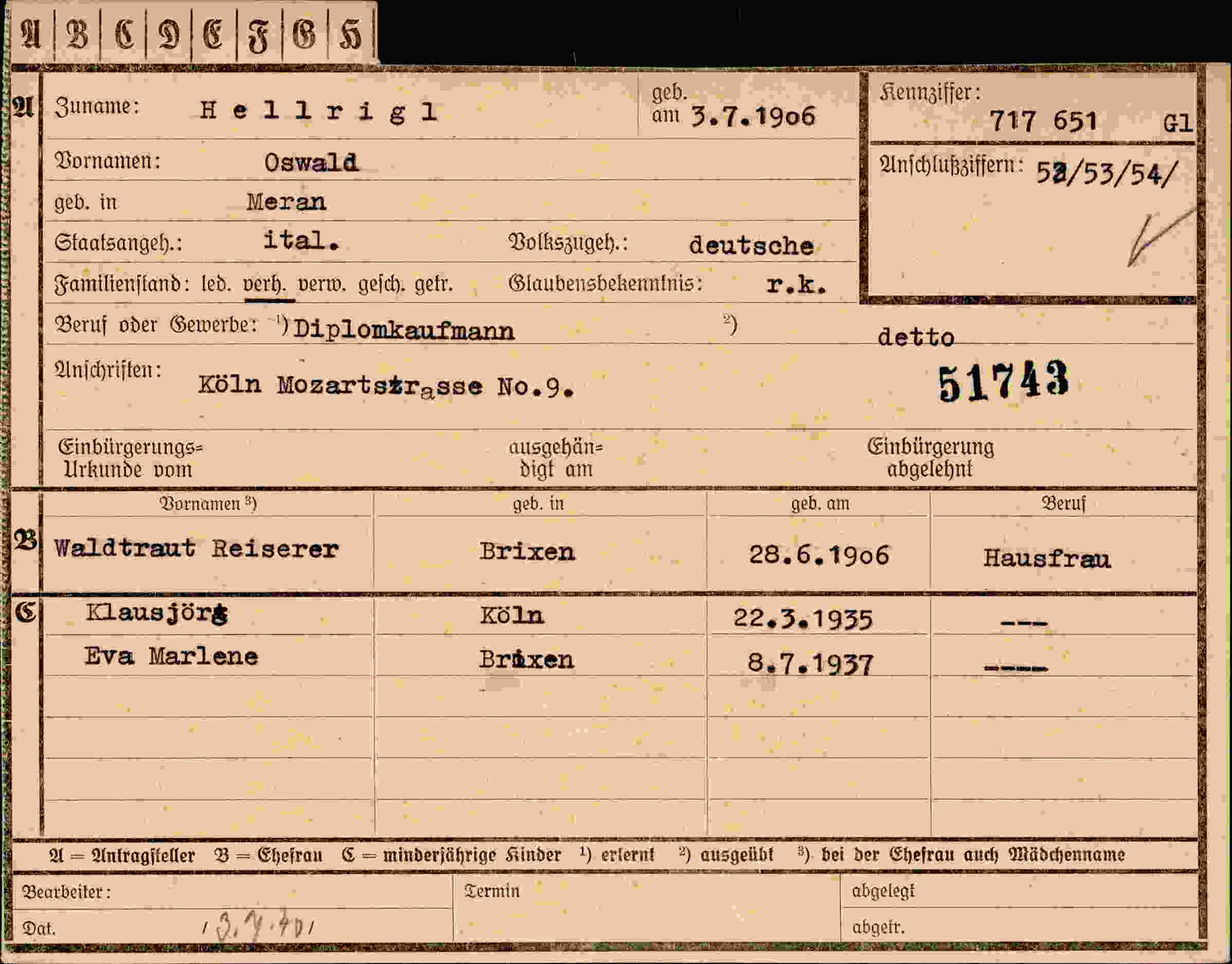 Dokument für Oswald Hellrigl