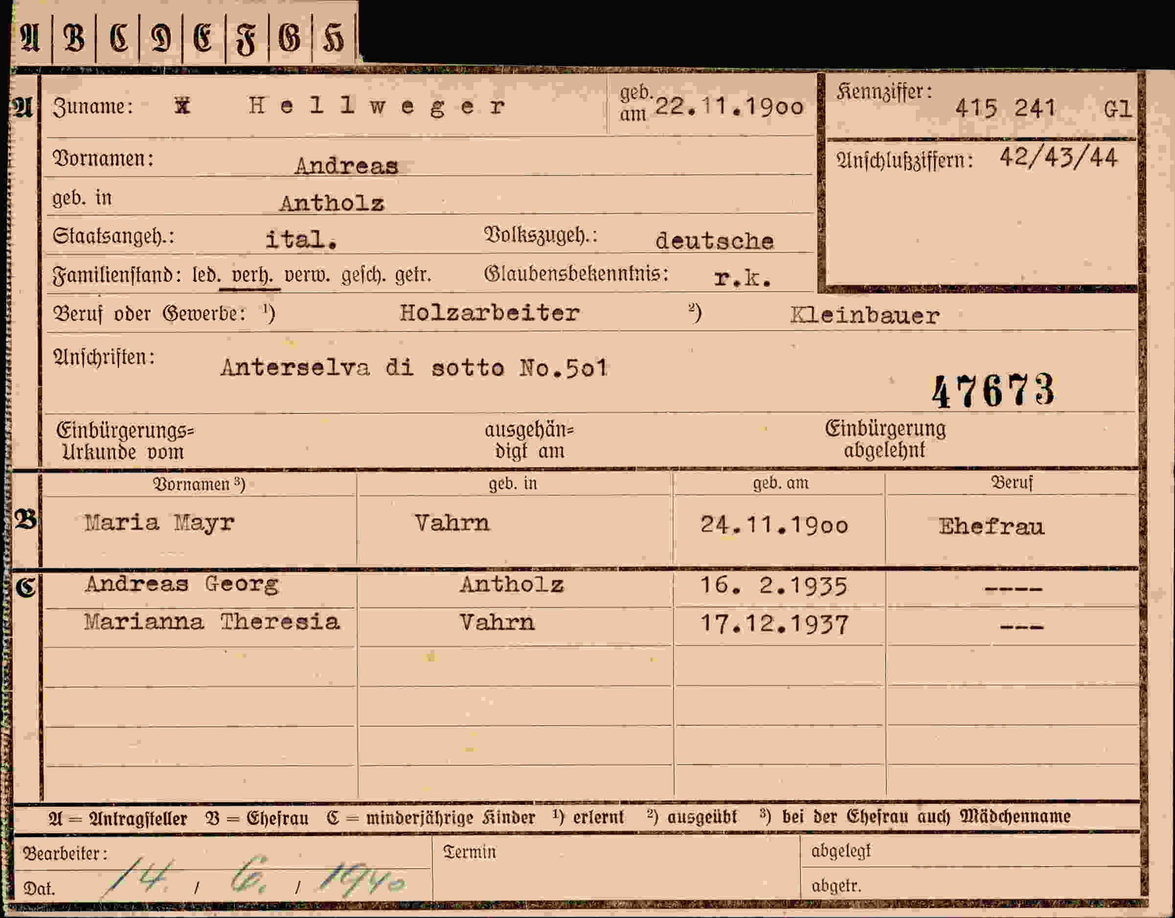 Dokument für Andreas Hellweger