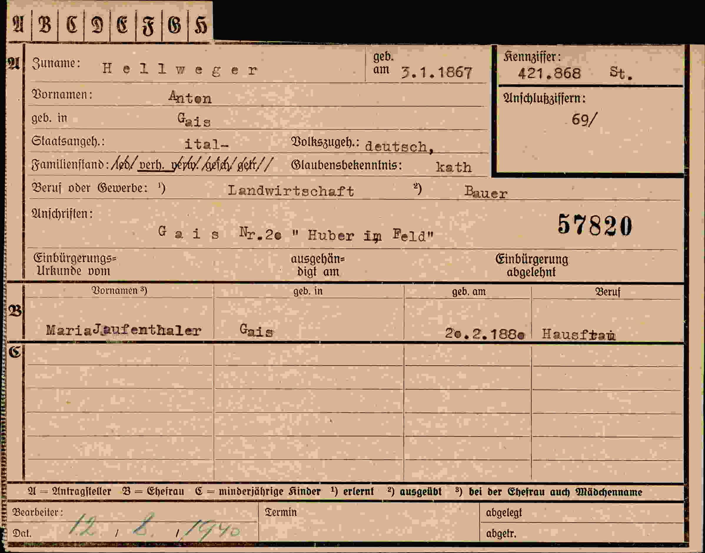 Dokument für Anton Hellweger