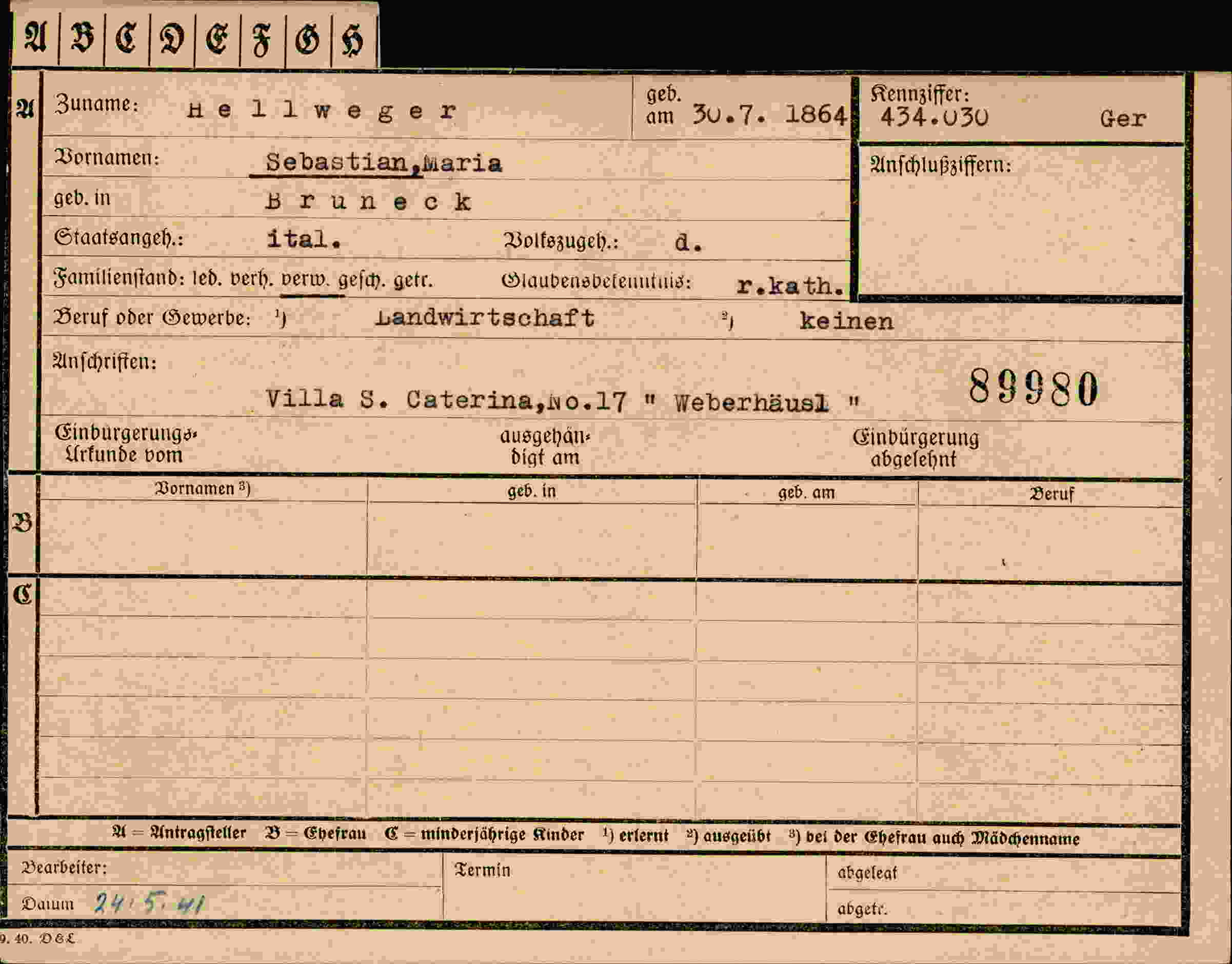 Dokument für Sebastian Maria Hellweger