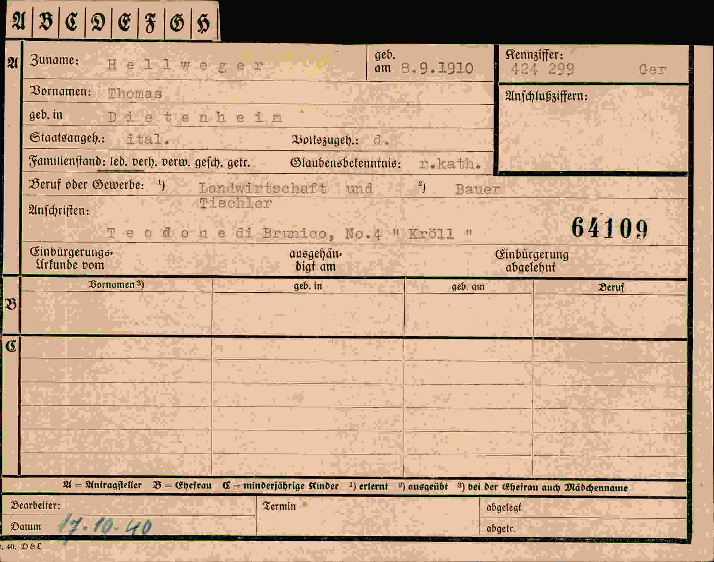 Vorderseite des Dokuments