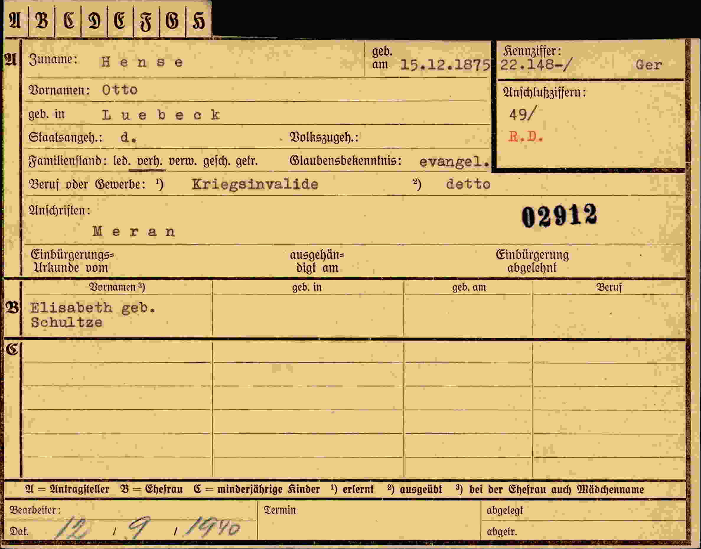 Dokument für Otto Hense