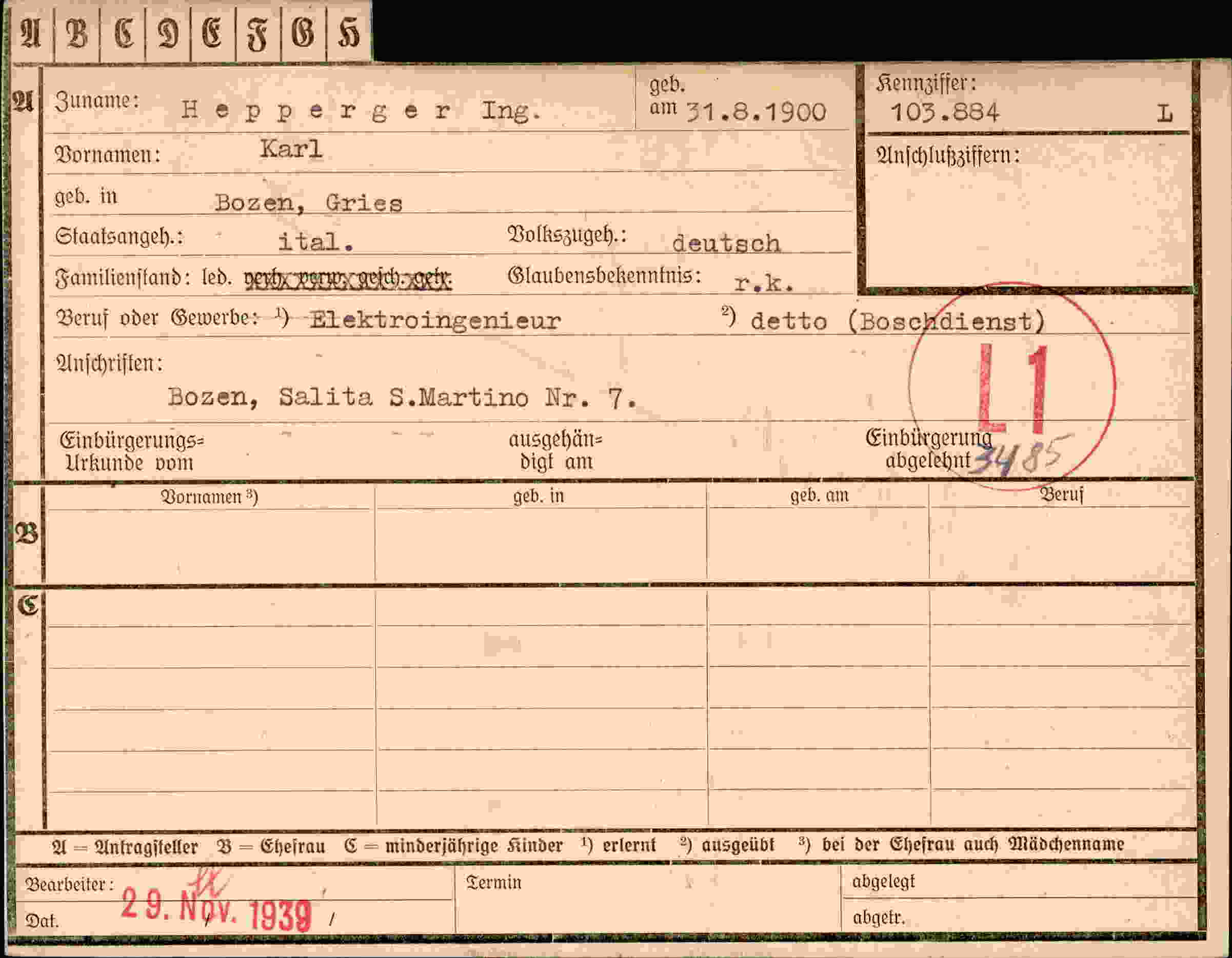 Dokument für Karl Hepperger Ing