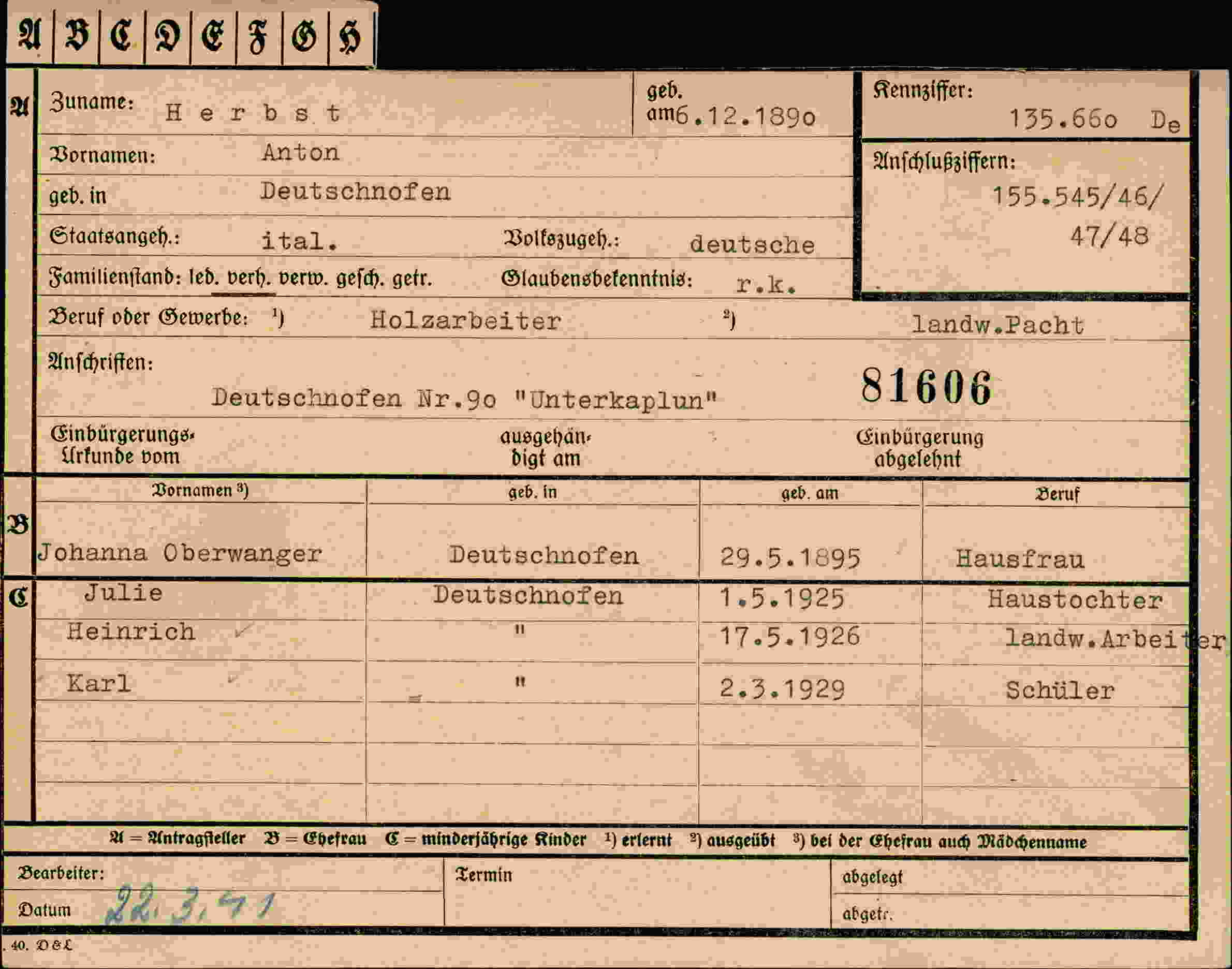 Vorderseite des Dokuments