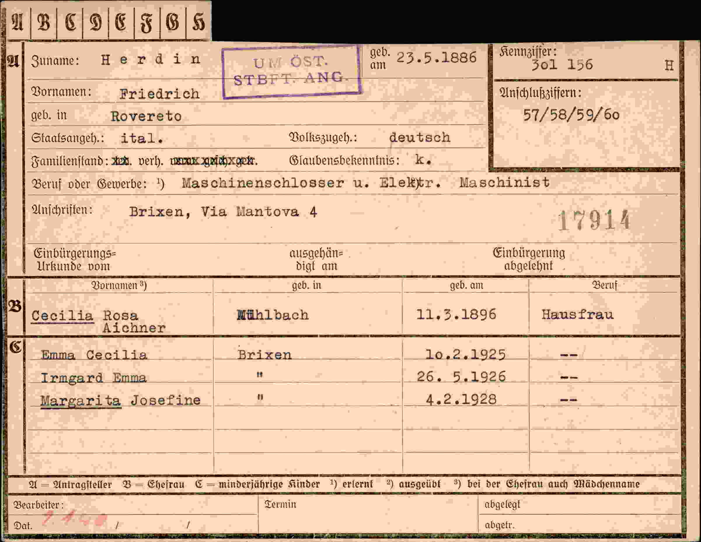 Dokument für Friedrich Herdin