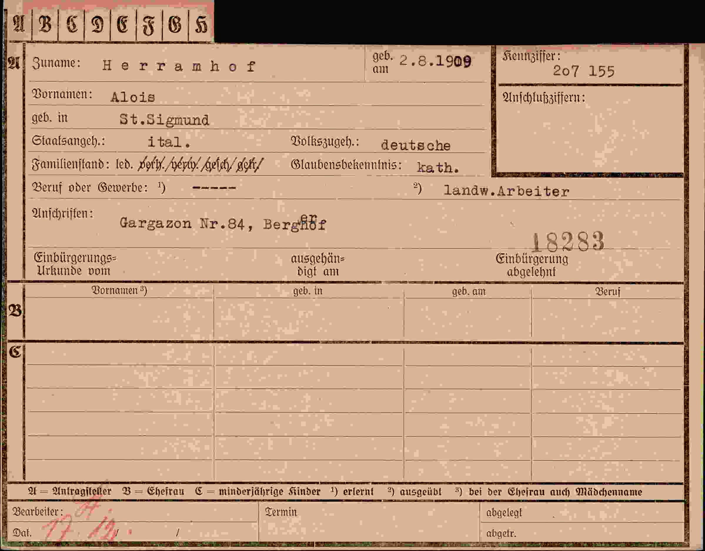Dokument für Alois Herramhof