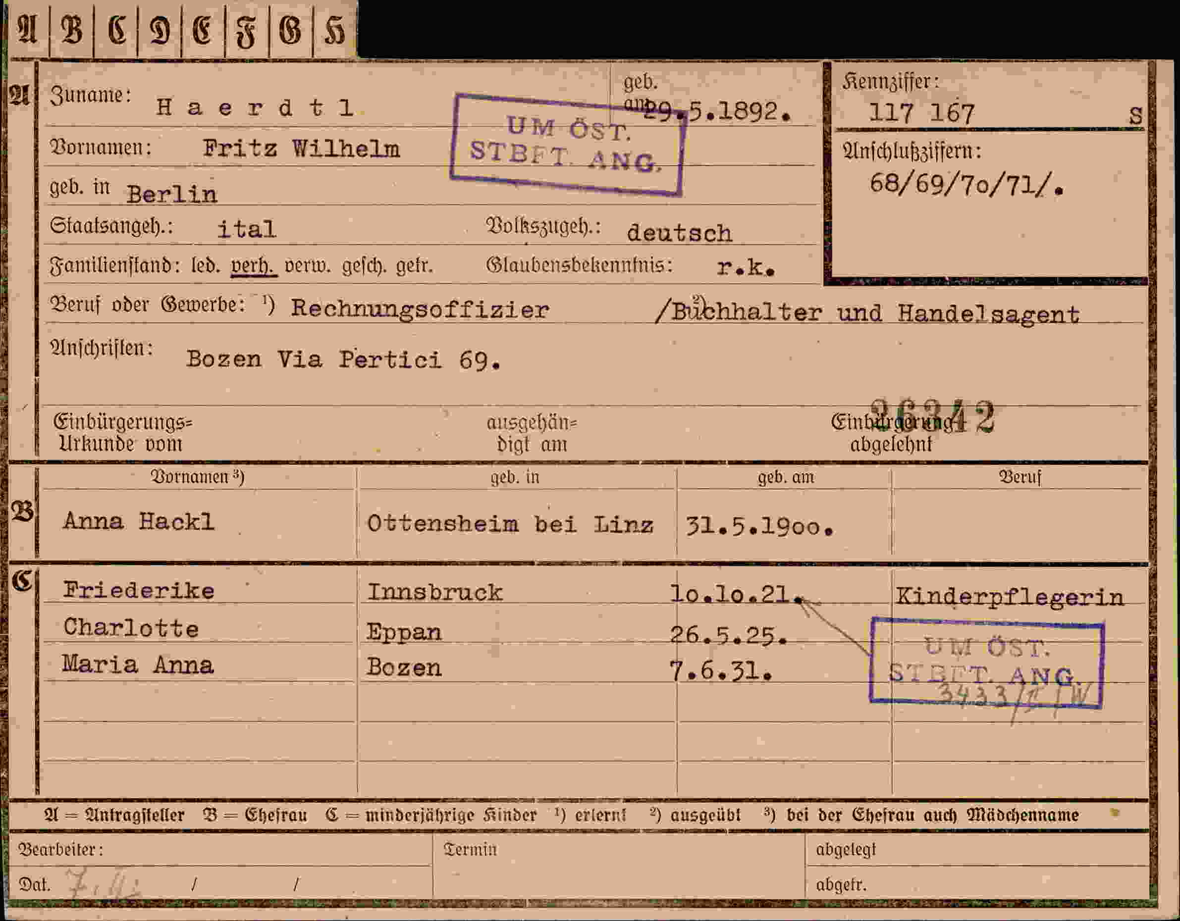 Dokument für Fritz Wilhelm Haerdtl