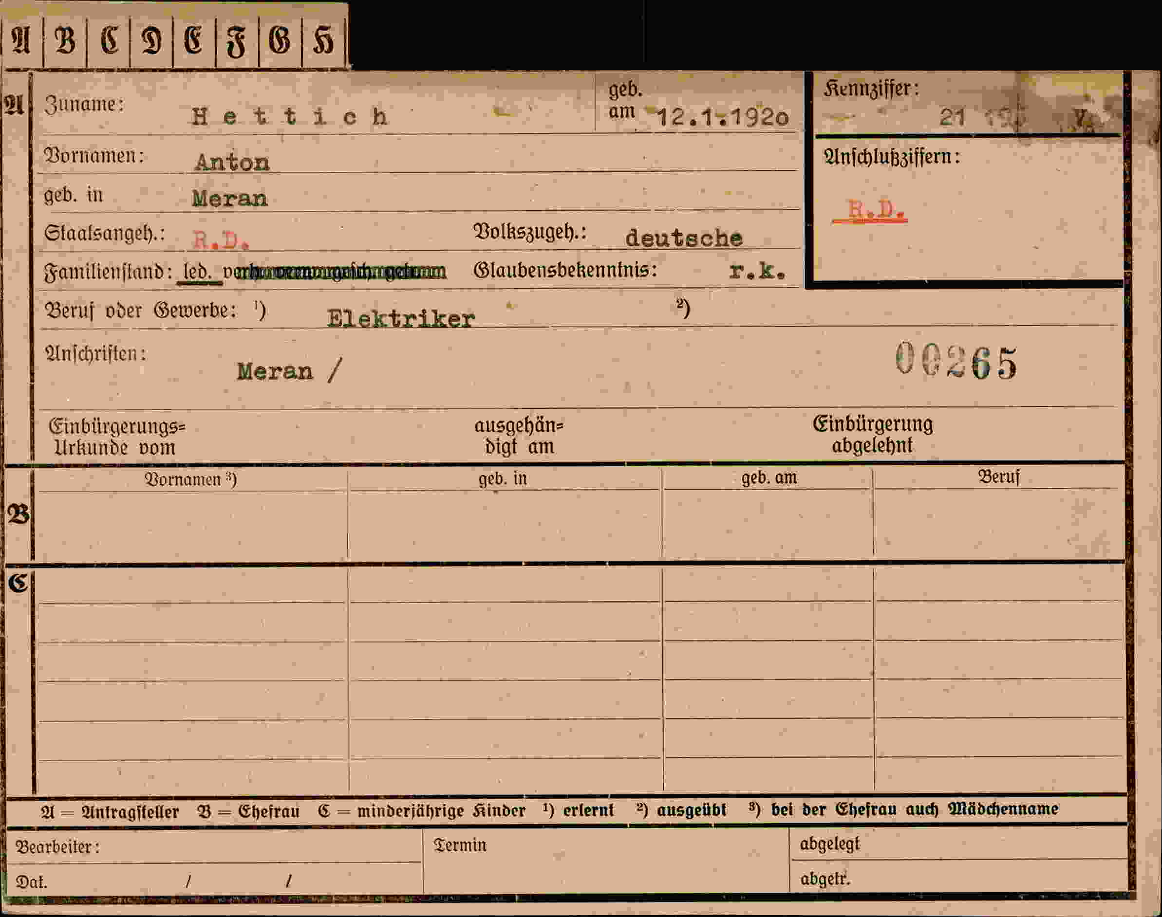 Dokument für Anton Hettich