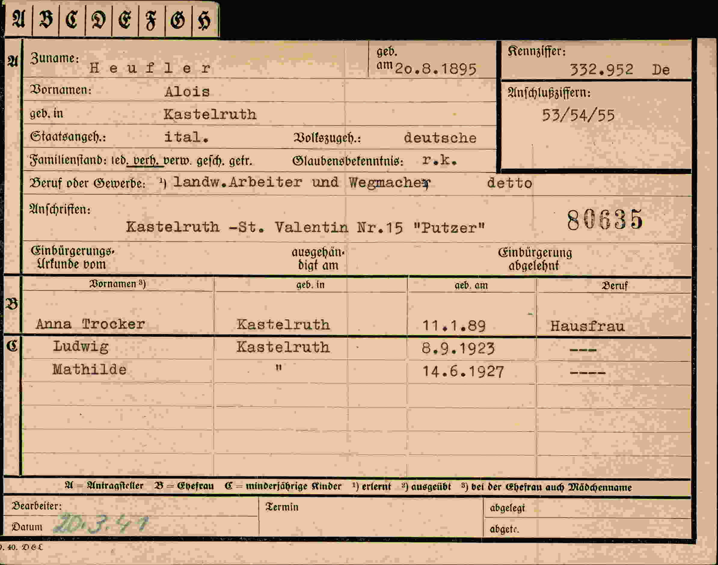 Dokument für Alois Heufler